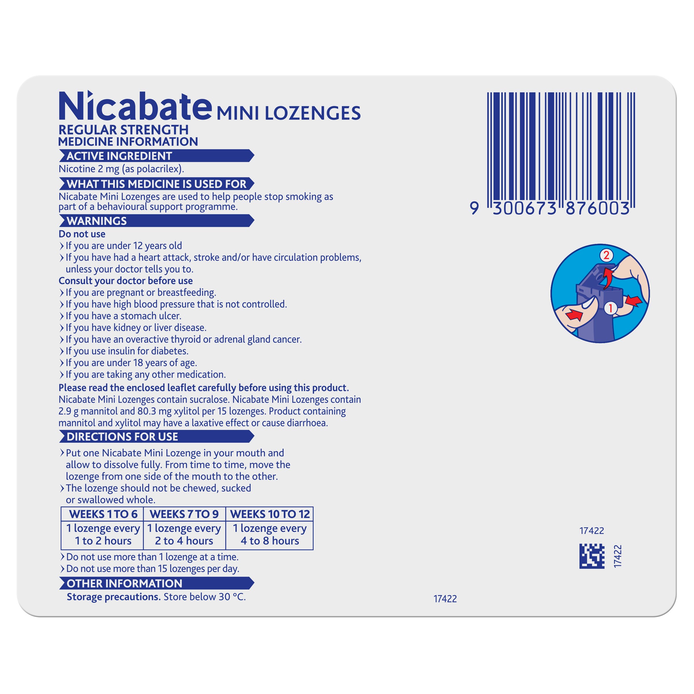 Nicabate  Minis Lozenge Mint 2mg - 60 pack - Image 2