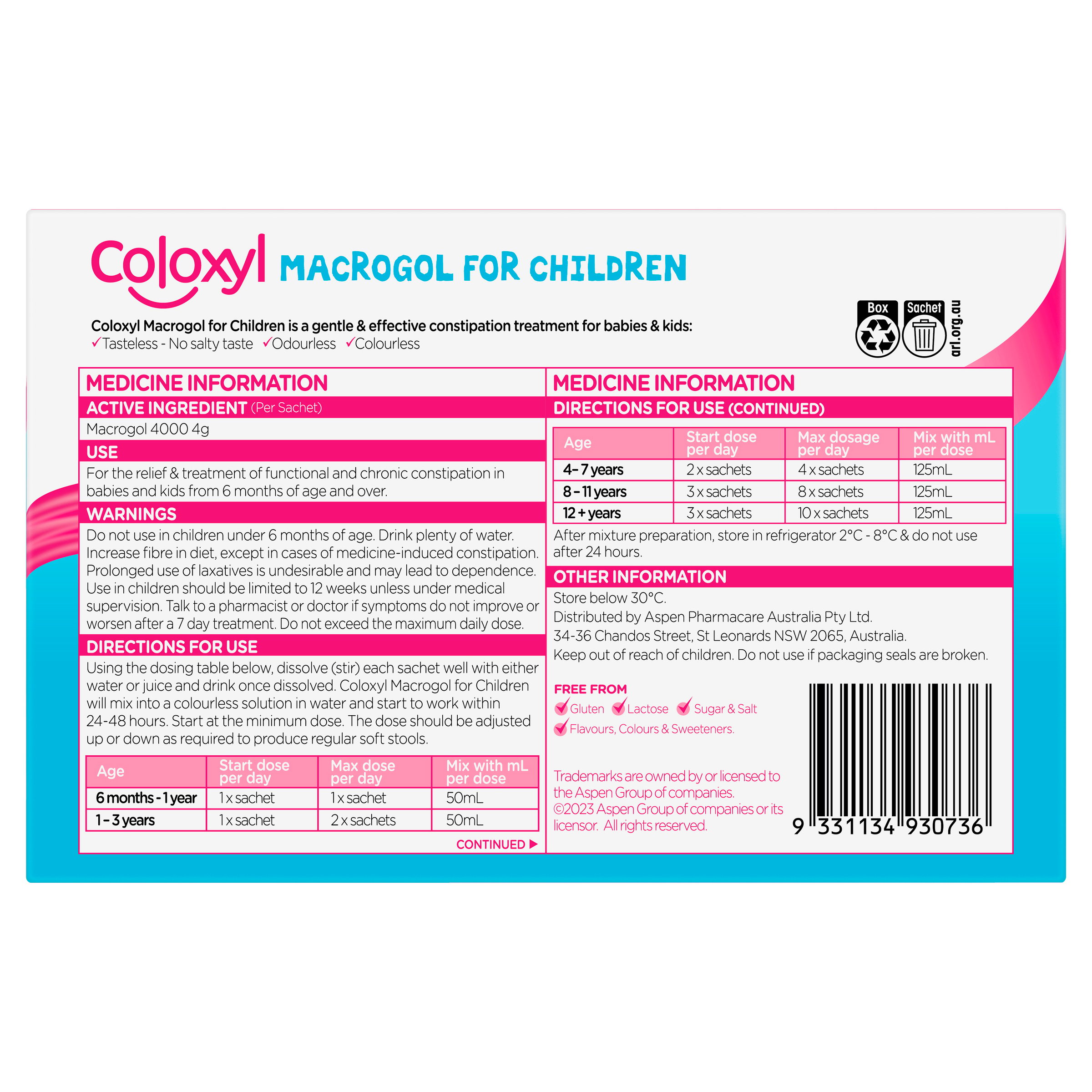 Coloxyl Macrogol For Children 4g Powder 14 sachets - Image 2