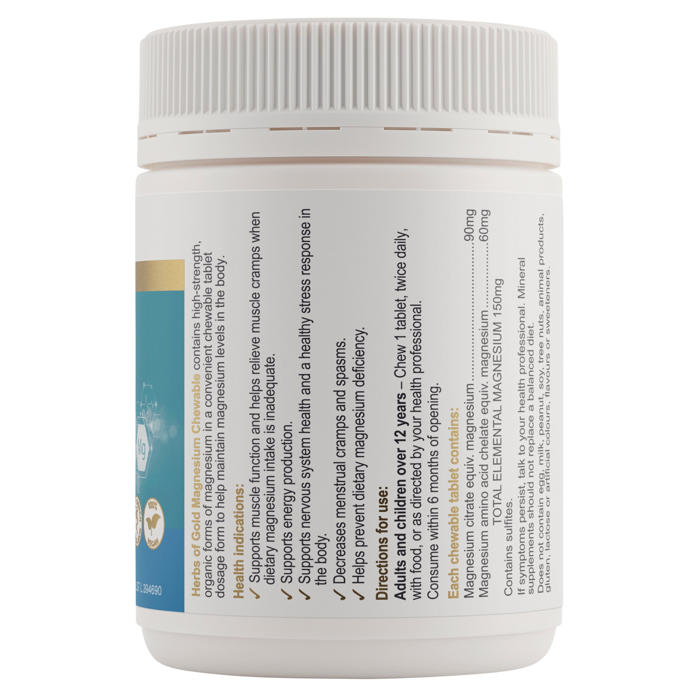 Herbs of Gold Magnesium Chewable 60 chewable tablets - Image 2