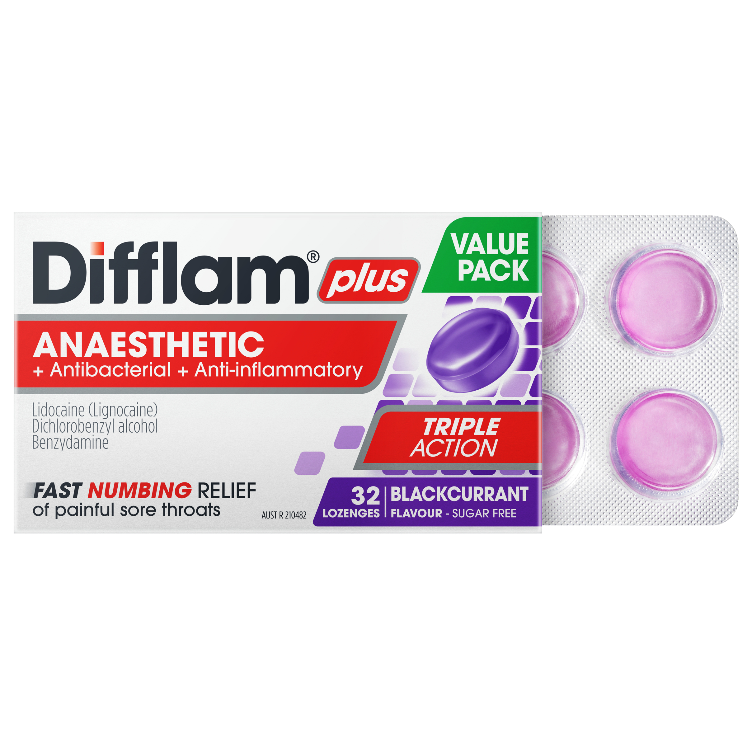 Difflam Plus Anaesthetic Blackcurrant Value Pack 32 lozenges - Image 3
