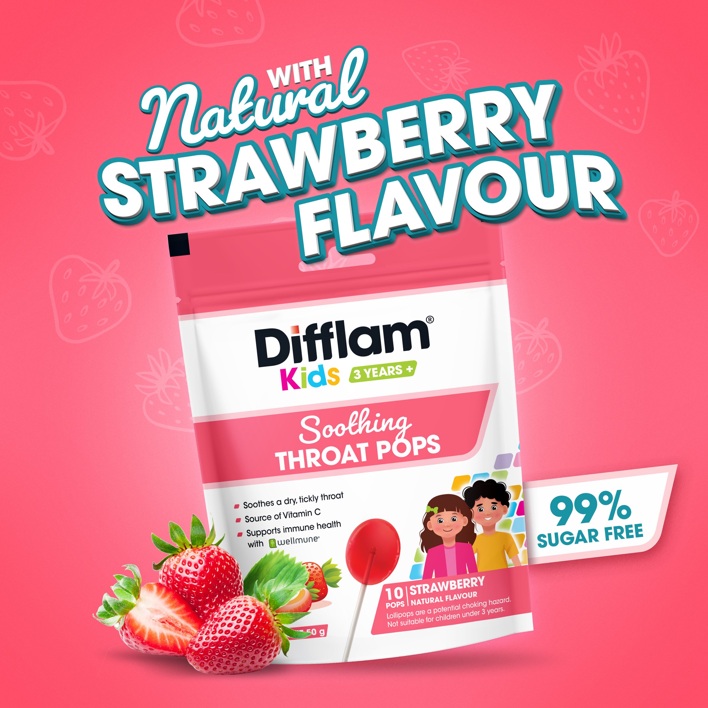 Difflam Kids Pops Strawberry 10 lozenges - Image 12