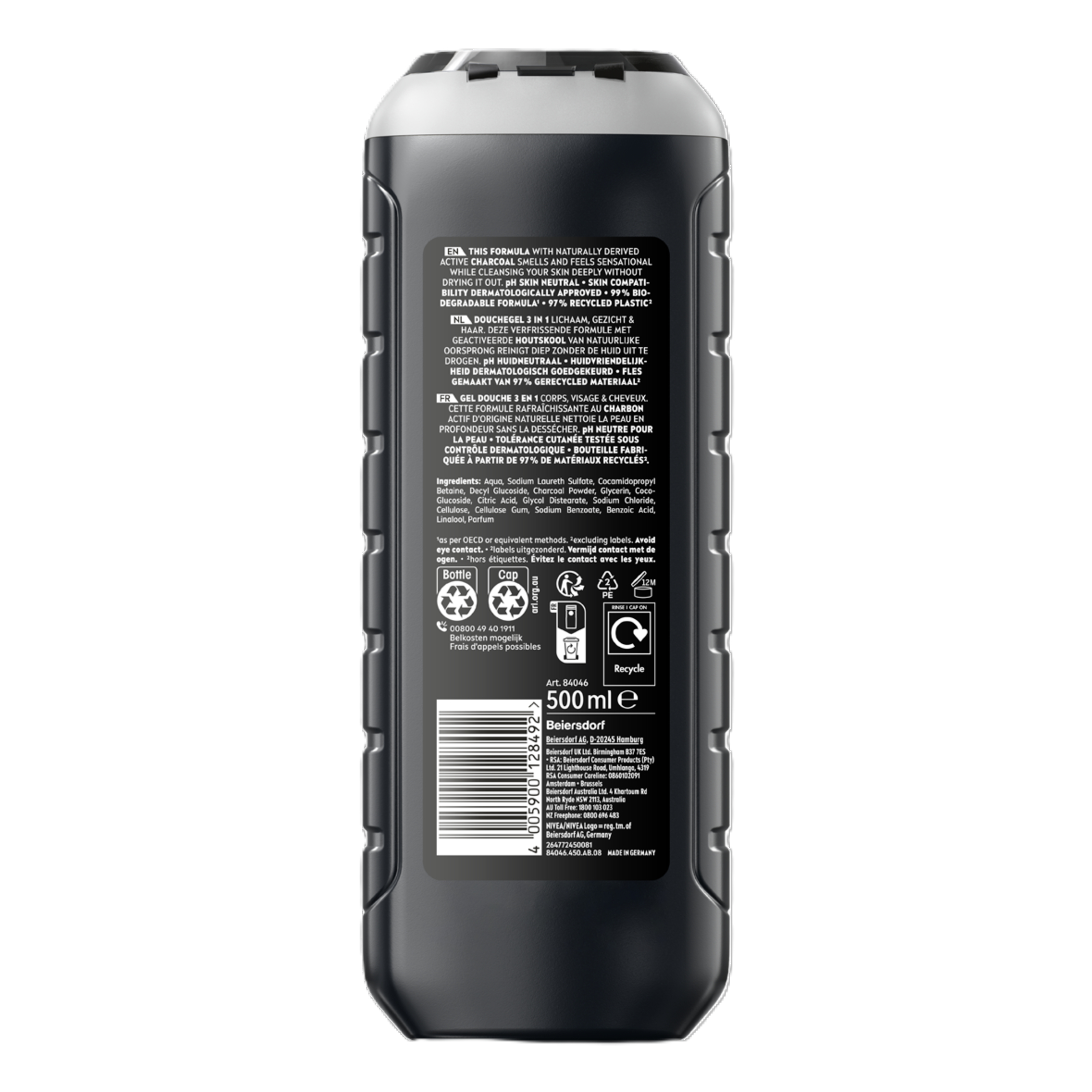 Nivea Men Shower Gel Active Clean Charcoal 500ml - Image 2
