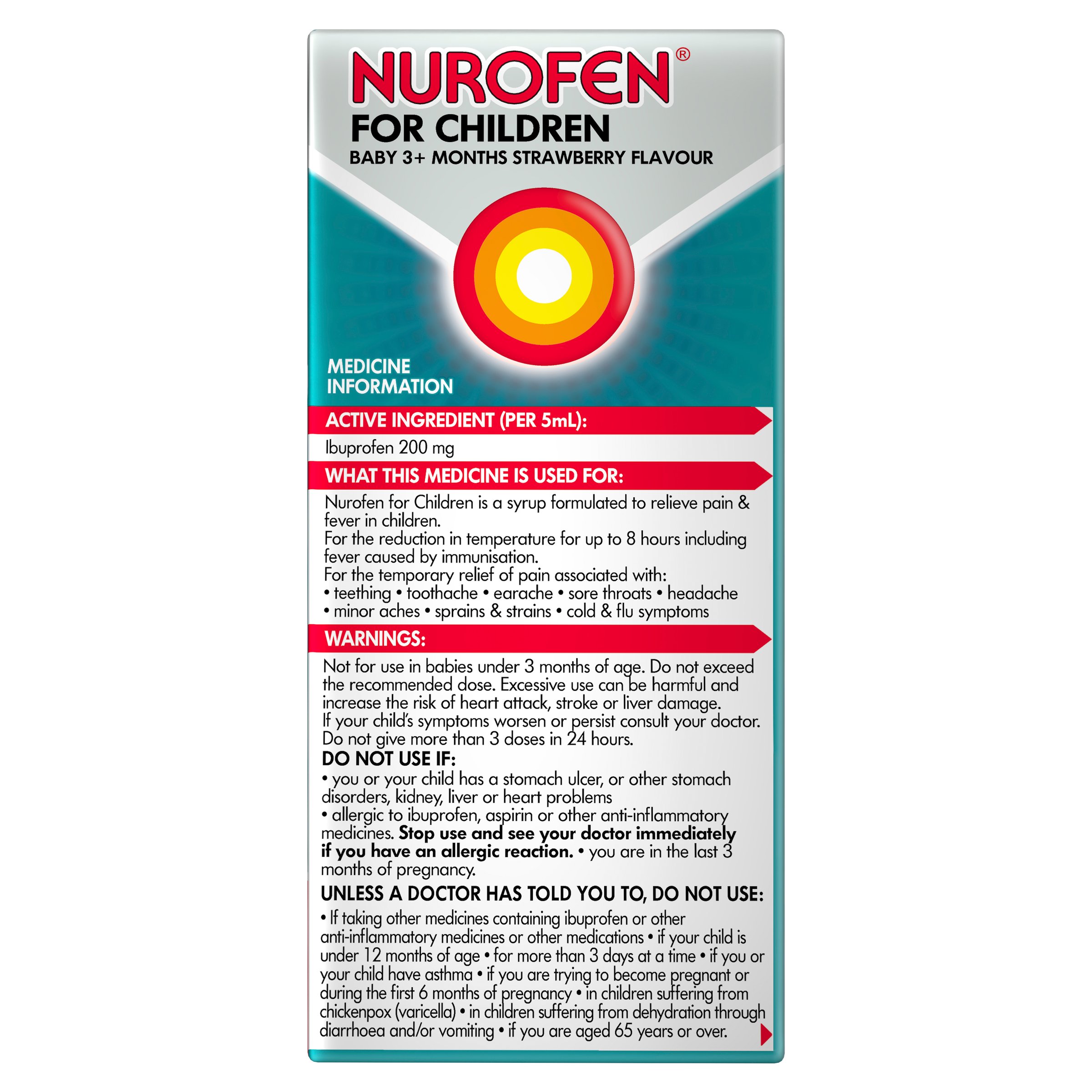 Nurofen for Children 3+ Months Pain And Fever Relief 200mg/5ml Strawberry 50ml - Image 2