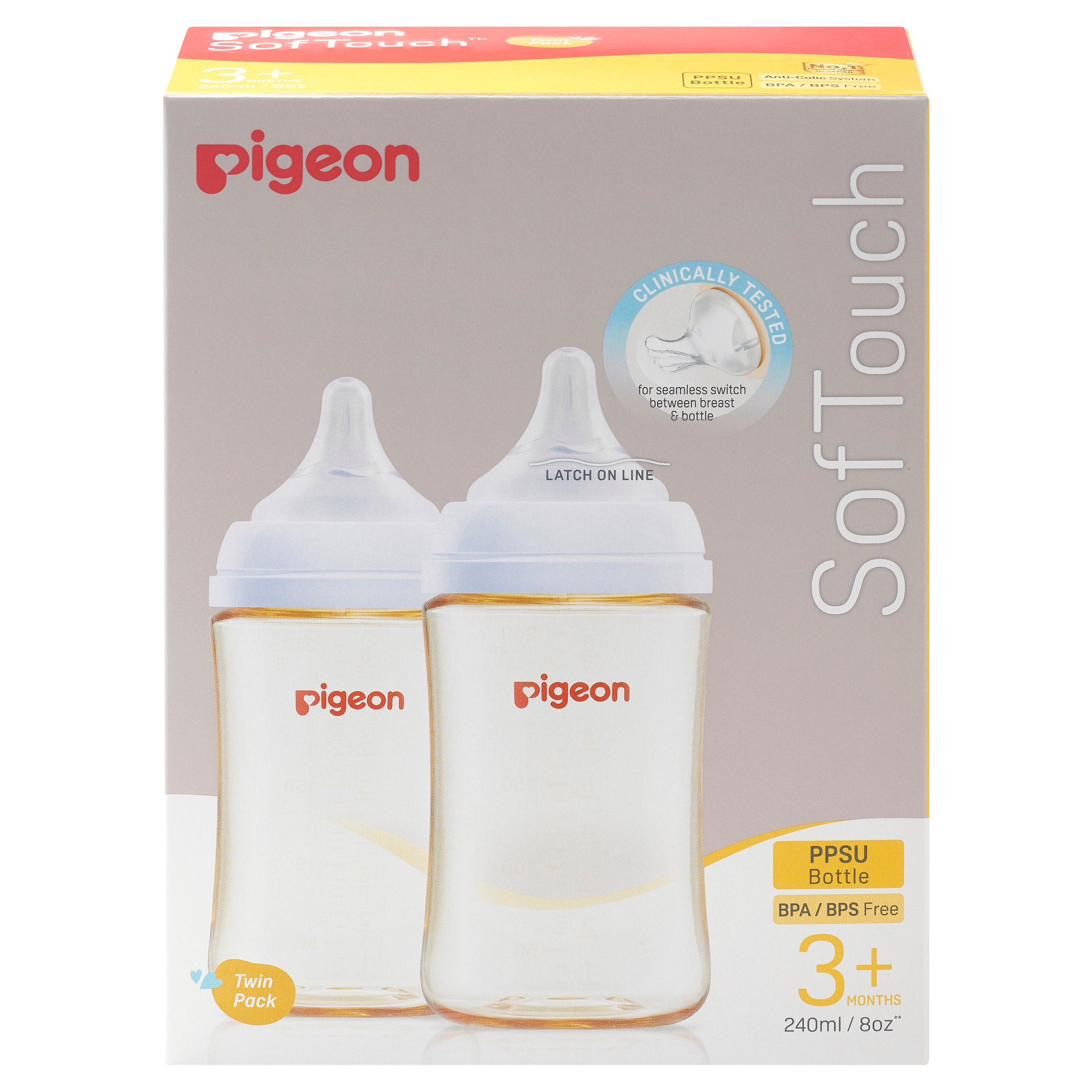 Pigeon Softouch 3 Nursing Bottle PPSU Twin Medium 240ml - Image 1