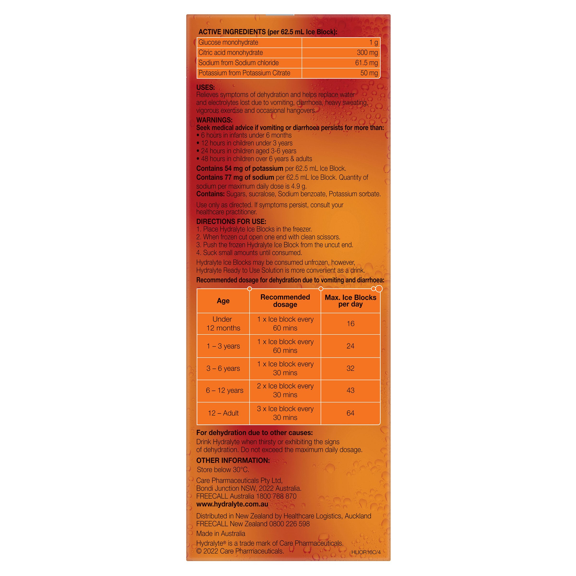 Hydralyte Ice Block Orange Flavoured 16 pack - Image 4