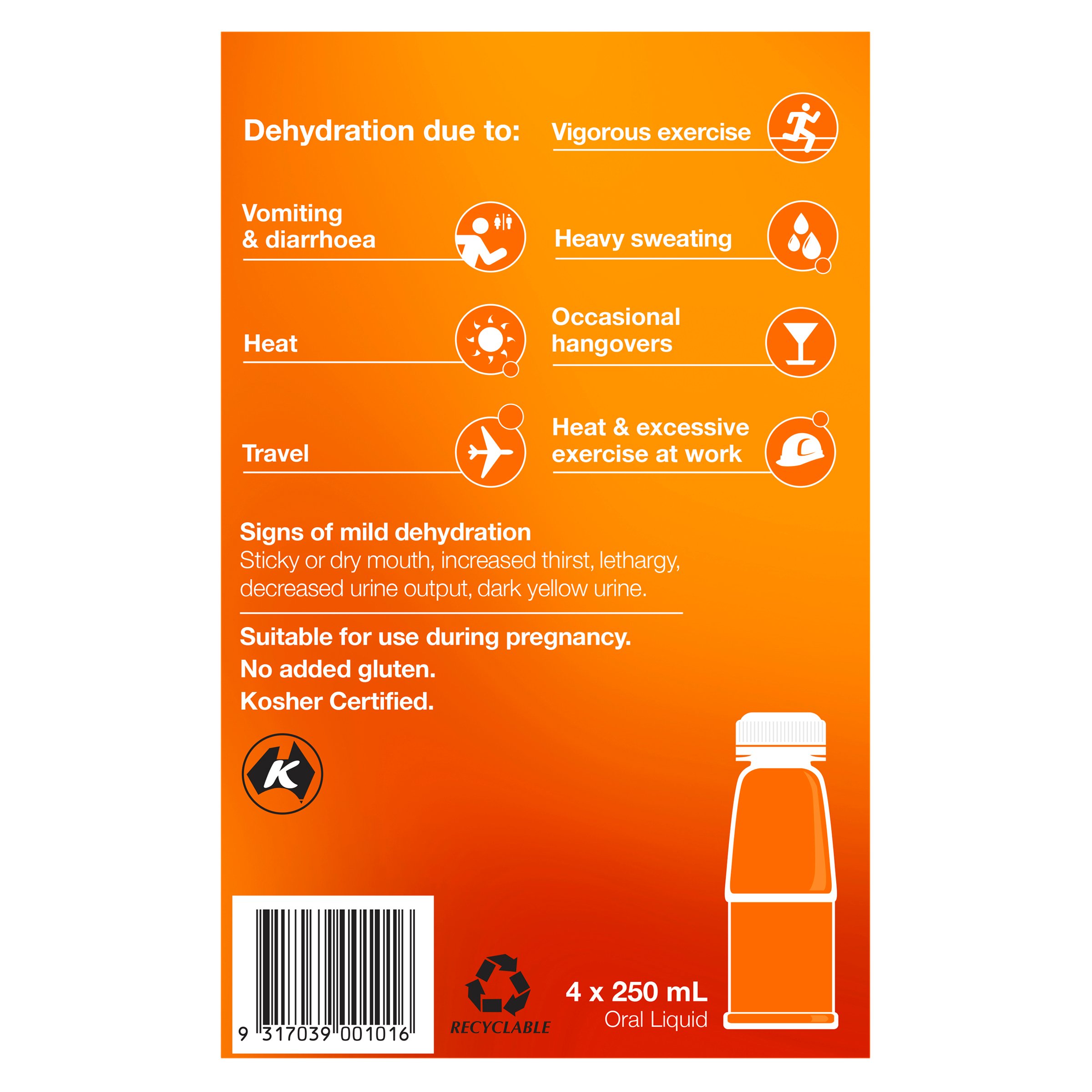 Hydralyte Ready to Use Liquid Orange Flavoured 250ml - 4 pack - Image 3