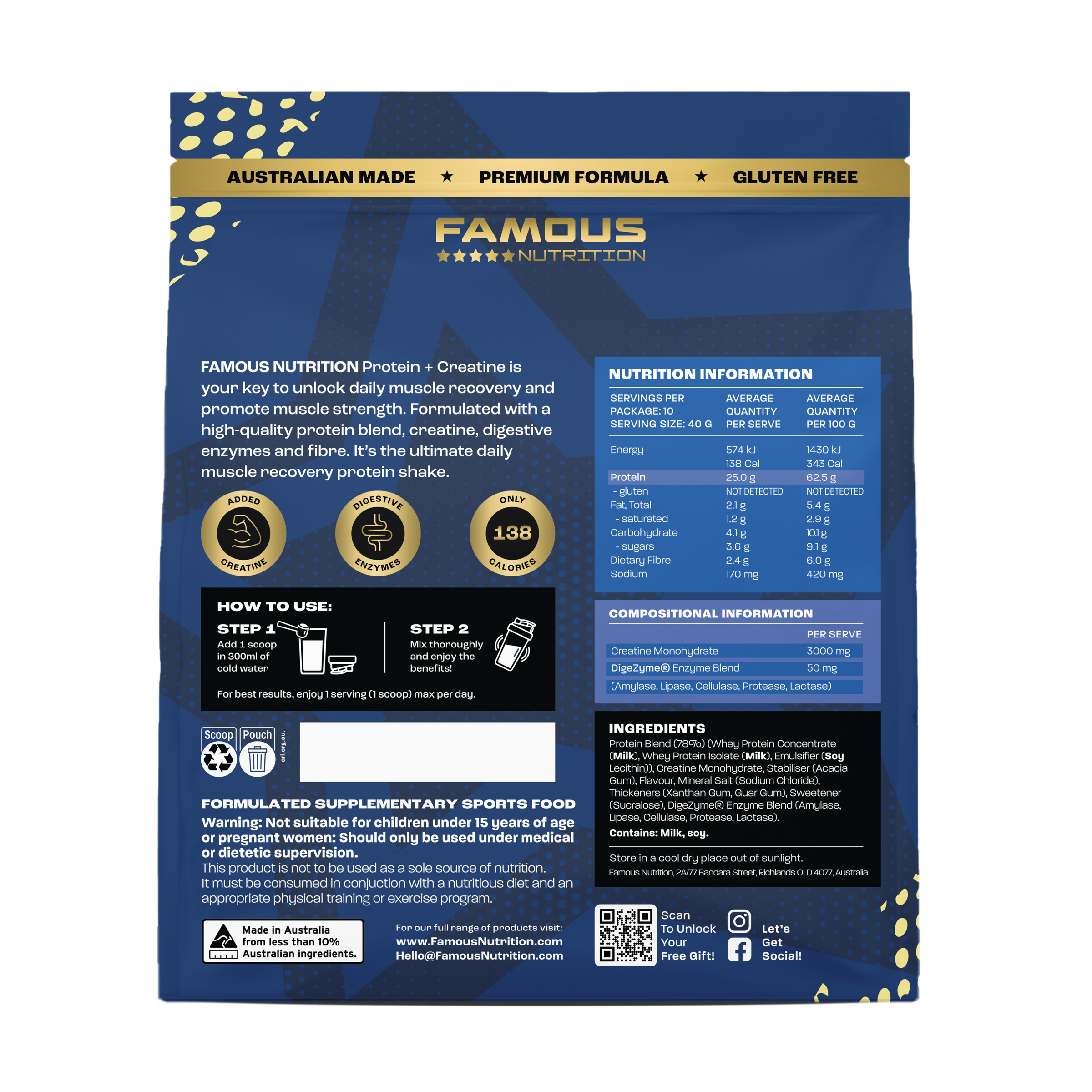 Famous Nutrition Protein + Creatine Vanilla Milkshake 400g - Image 2