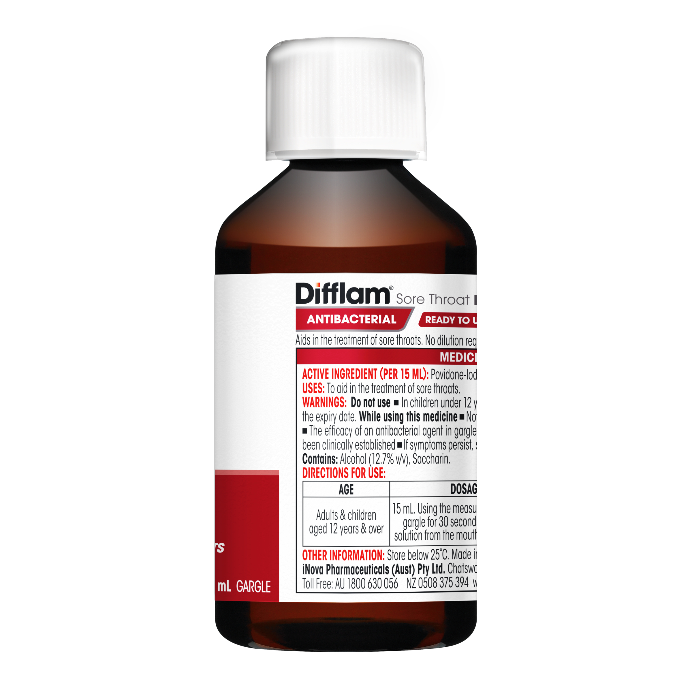 Difflam Ready to Use Sore Throat Iodine Gargle 200ml - Image 11