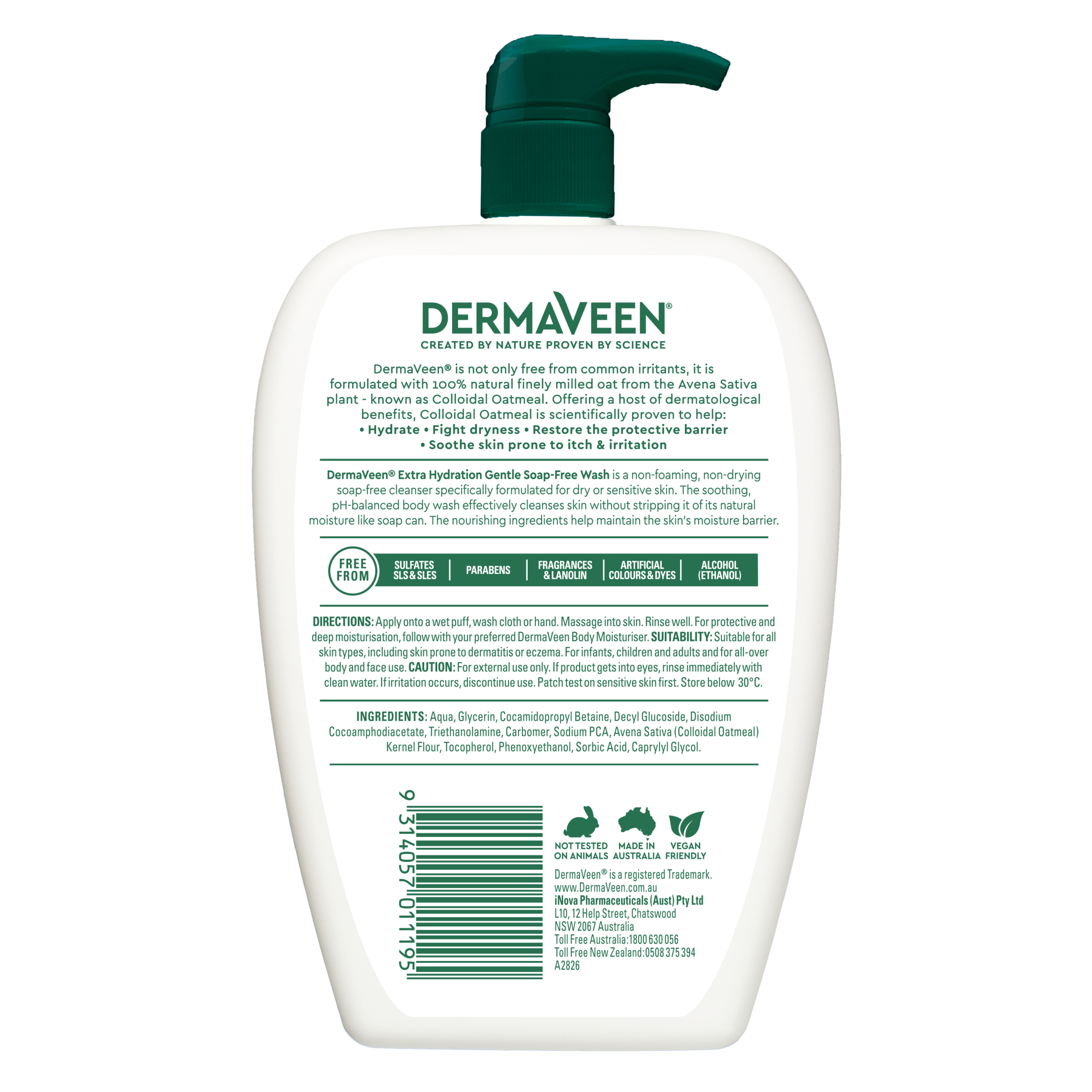 DermaVeen Extra Hydration Gentle Soap Free Wash 500ml - Image 2