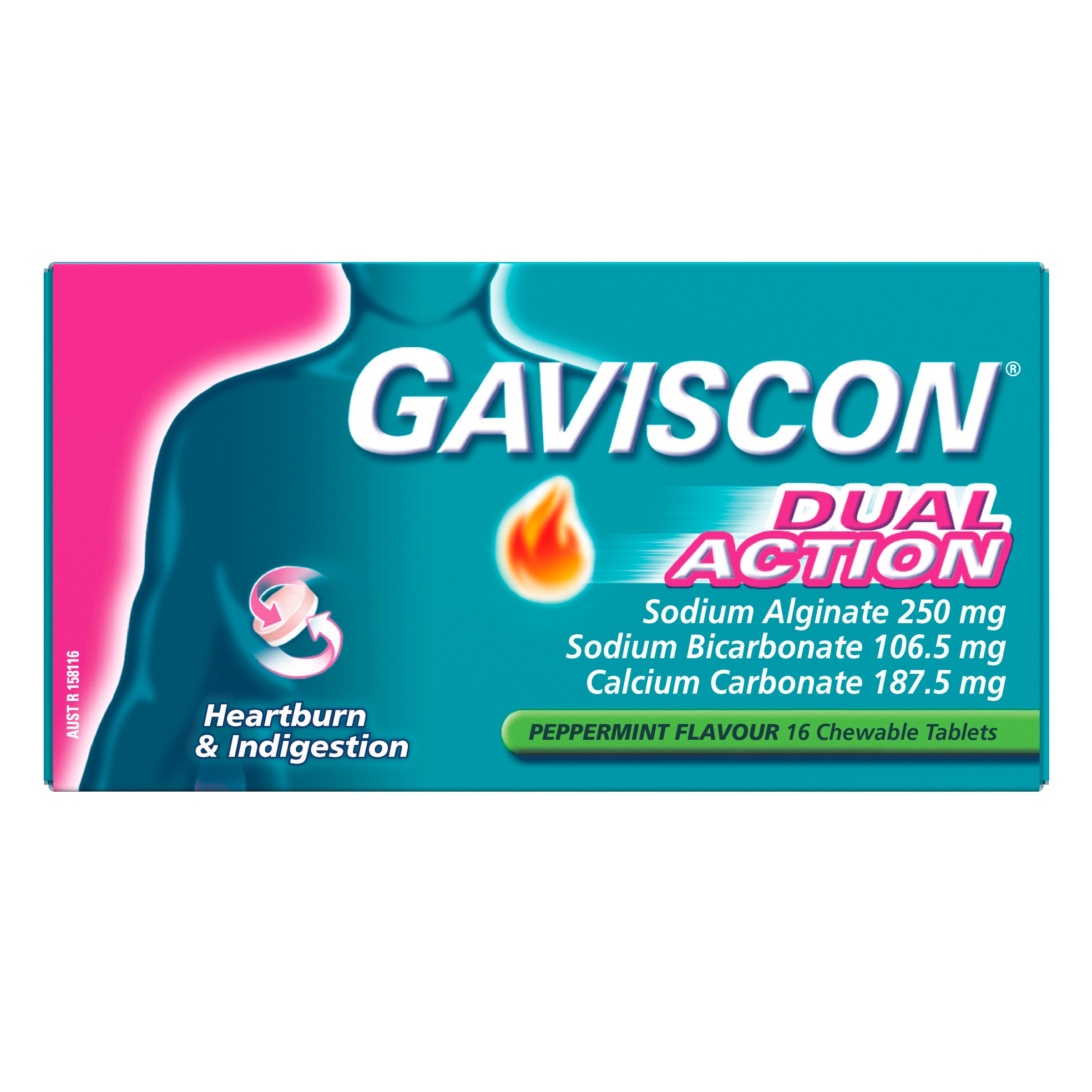 Gaviscon Dual Action Peppermint Flavour 16 chewable tablets - Image 1