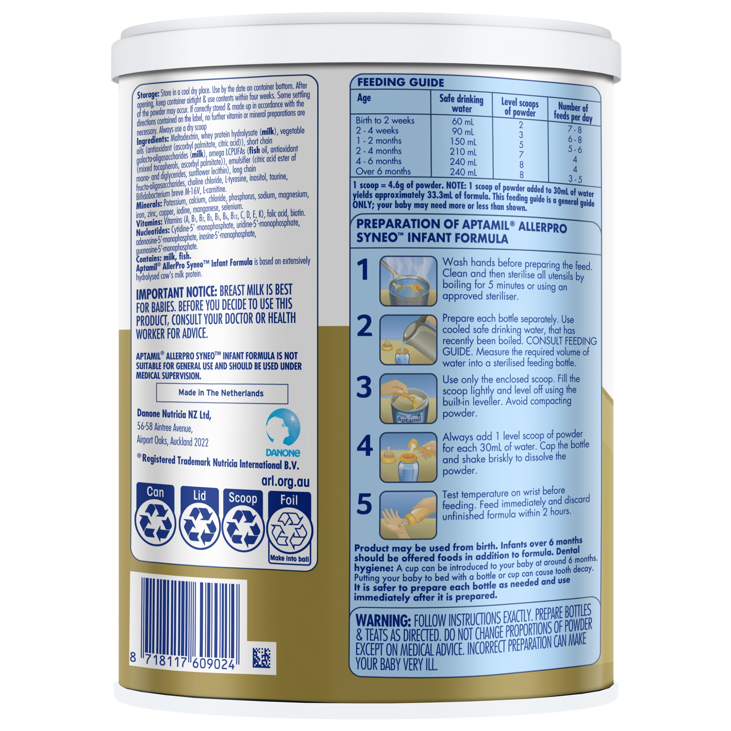 Aptamil Allerpro Syneo Premium Allergy Infant Formula From 0 To 6 Months 900g - Image 2