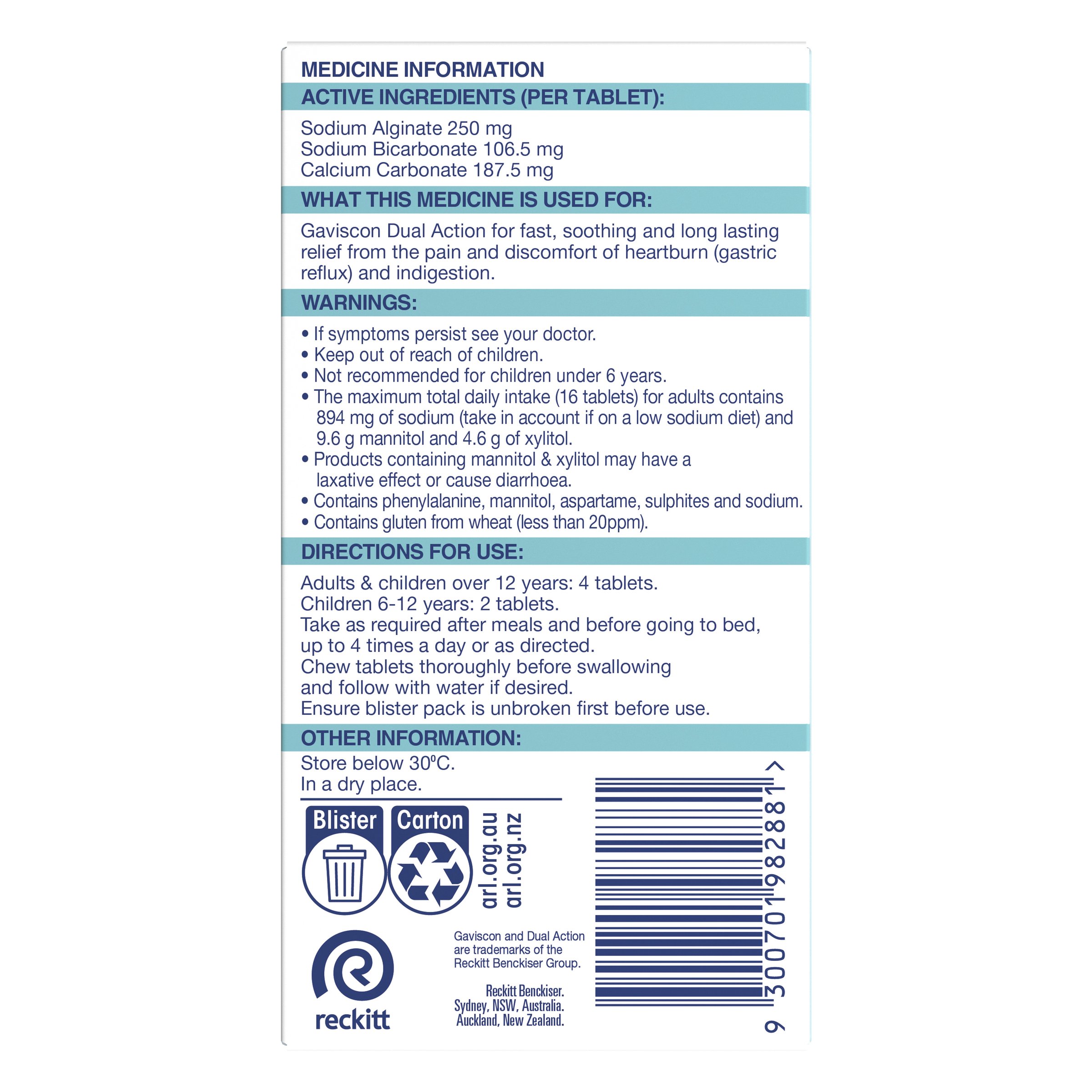 Gaviscon Dual Action Peppermint Flavour 16 chewable tablets - Image 2