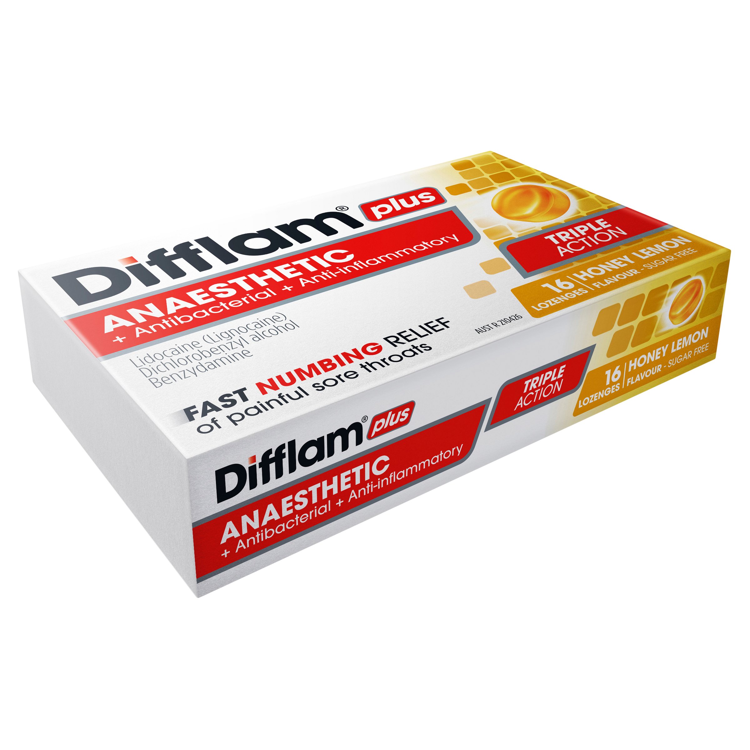 Difflam Plus Anaesthetic Triple Action Honey & Lemon 16 lozenges - Image 7