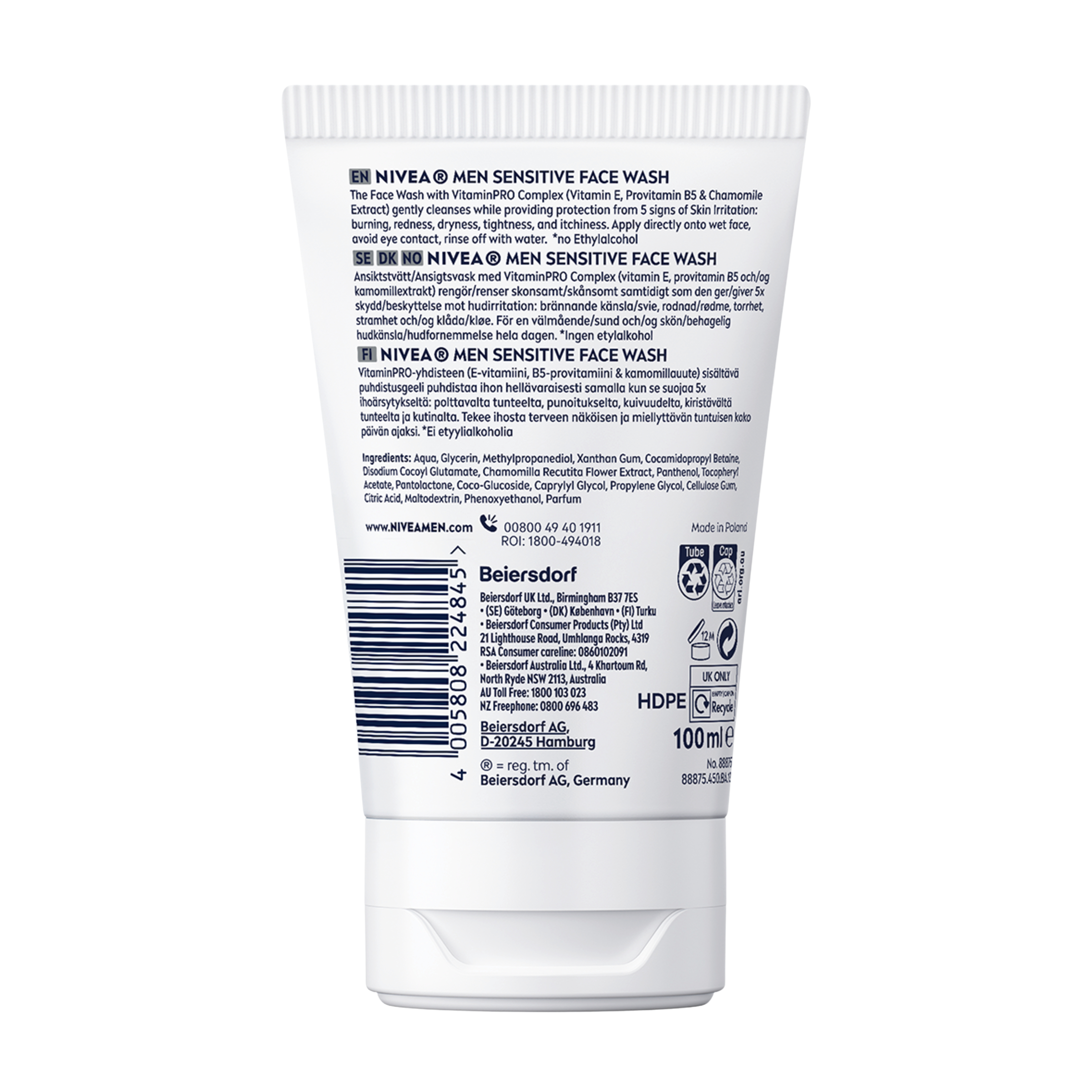 Nivea For Men Sensitive Face Wash 100ml - Image 2