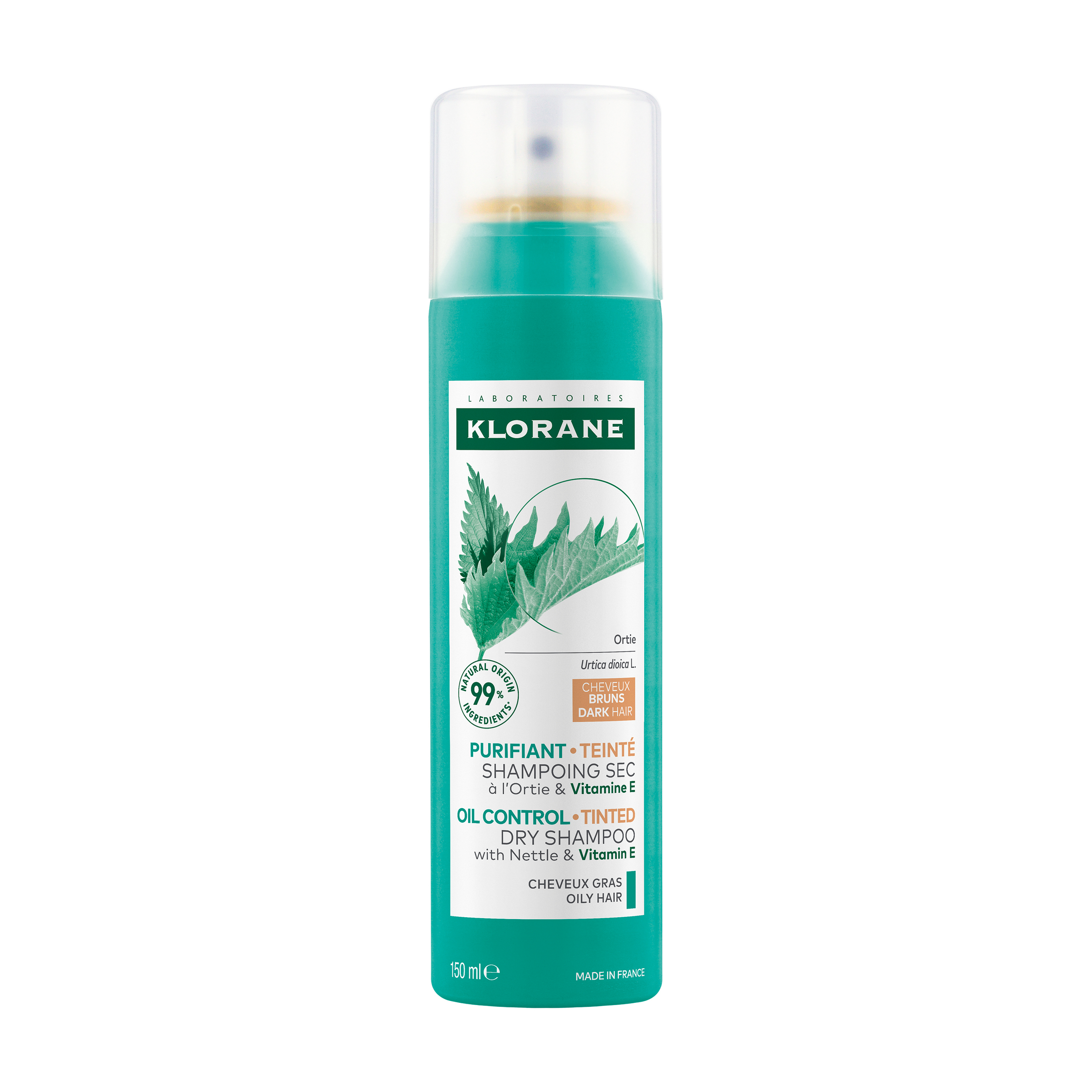 Klorane Oil Control Dry Shampoo With Nettle & Vitamin E Dark Hair - Oily Scalp And Hair 150ml - Image 1