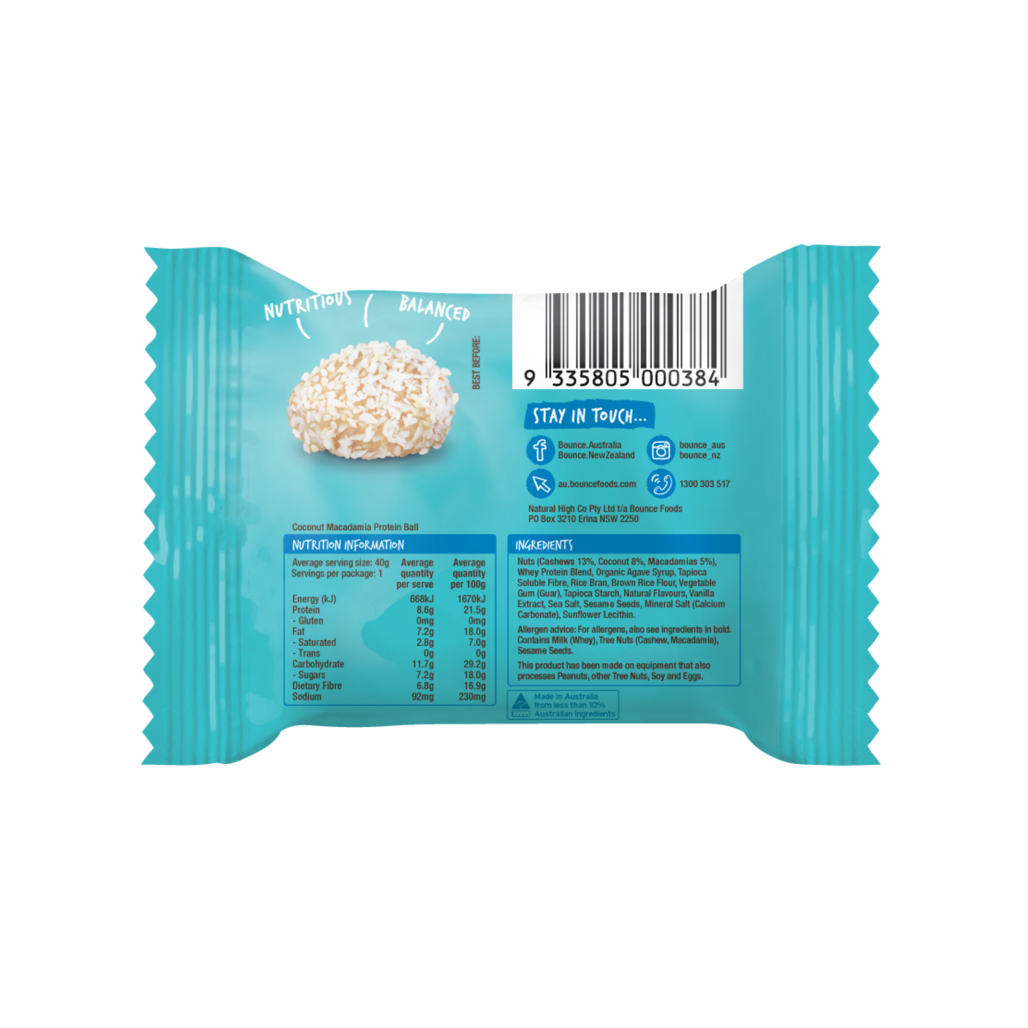 Bounce Natural Energy Ball Coconut Macadamia 40g - Image 2