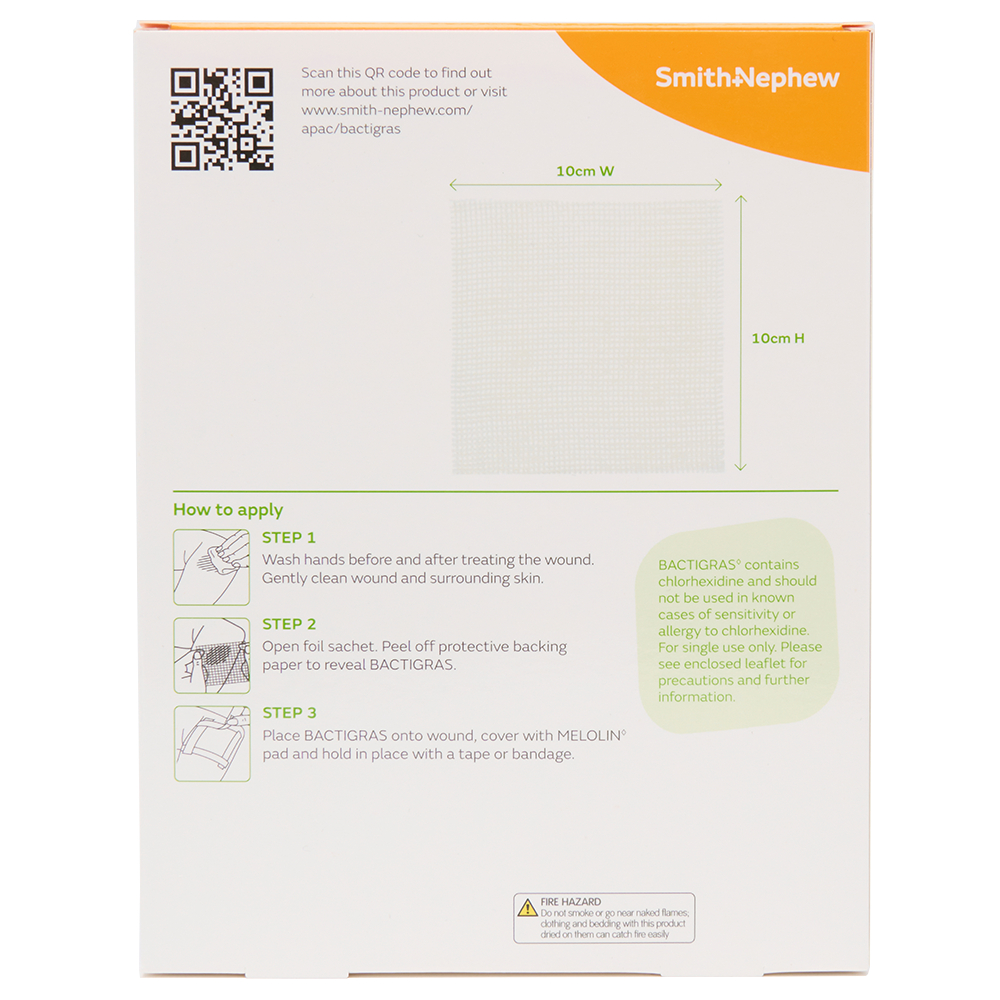 Bactigras Paraffin Dressings 10cm X 10cm - 3 pack - Image 2