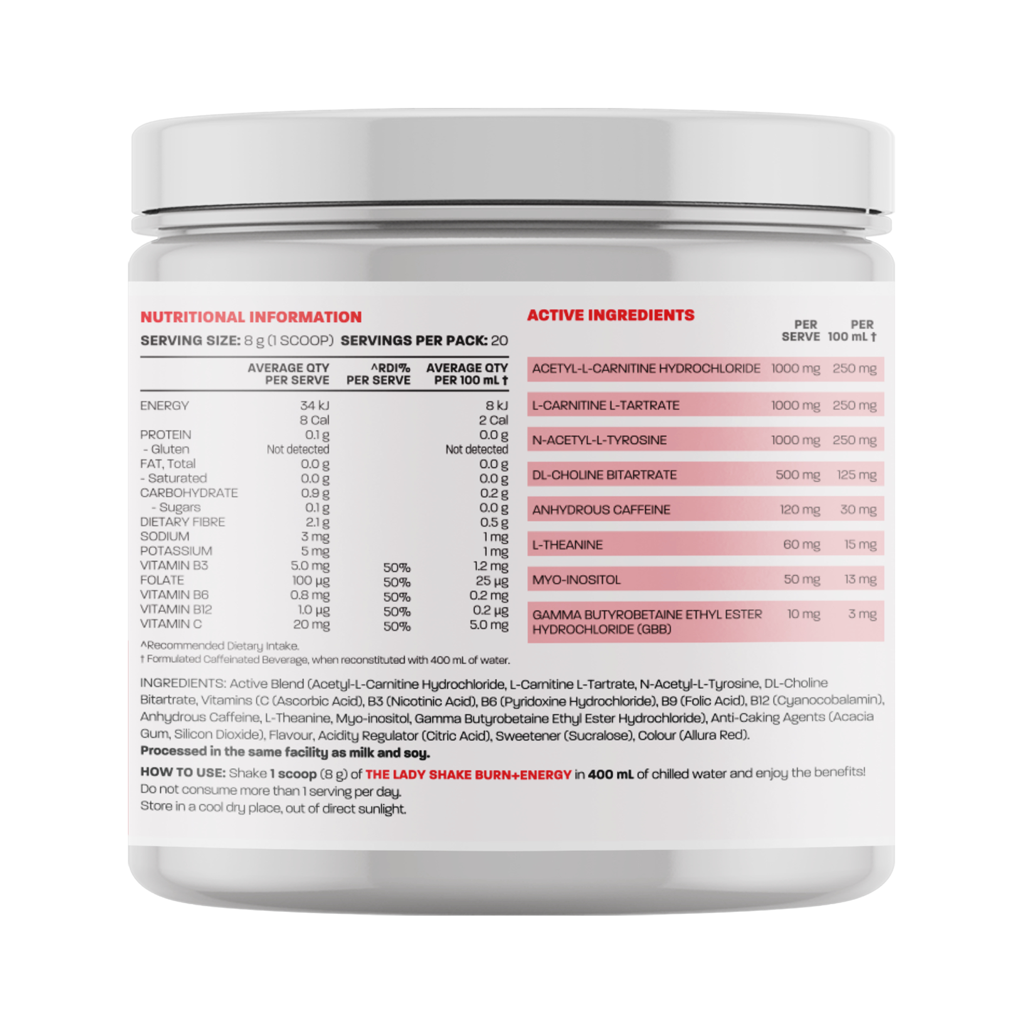 The Lady Shake Burn + Energy Raspberry 160g - Image 2