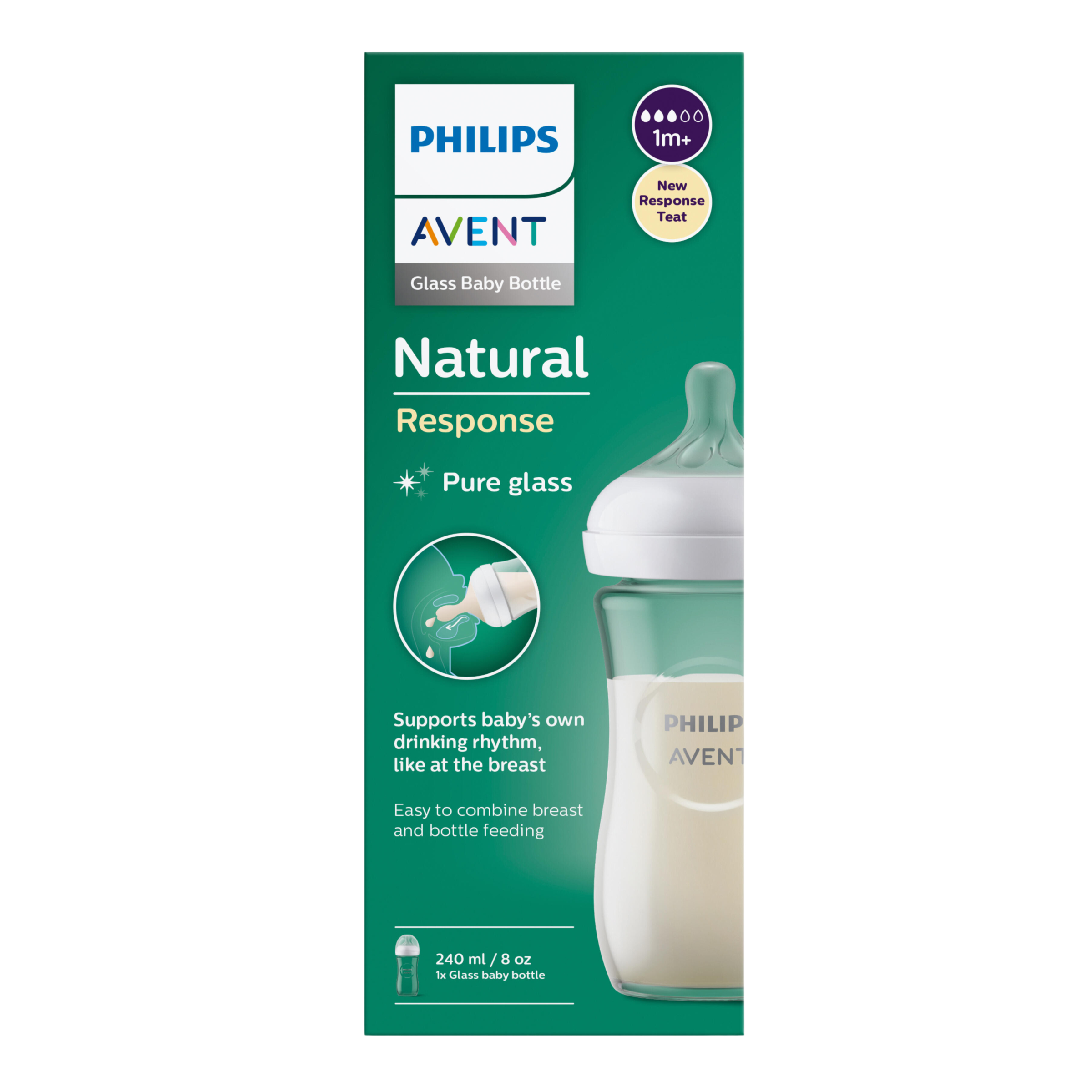 Avent Natural Response Glass Baby Bottle 240ml - 1 pack - Image 1