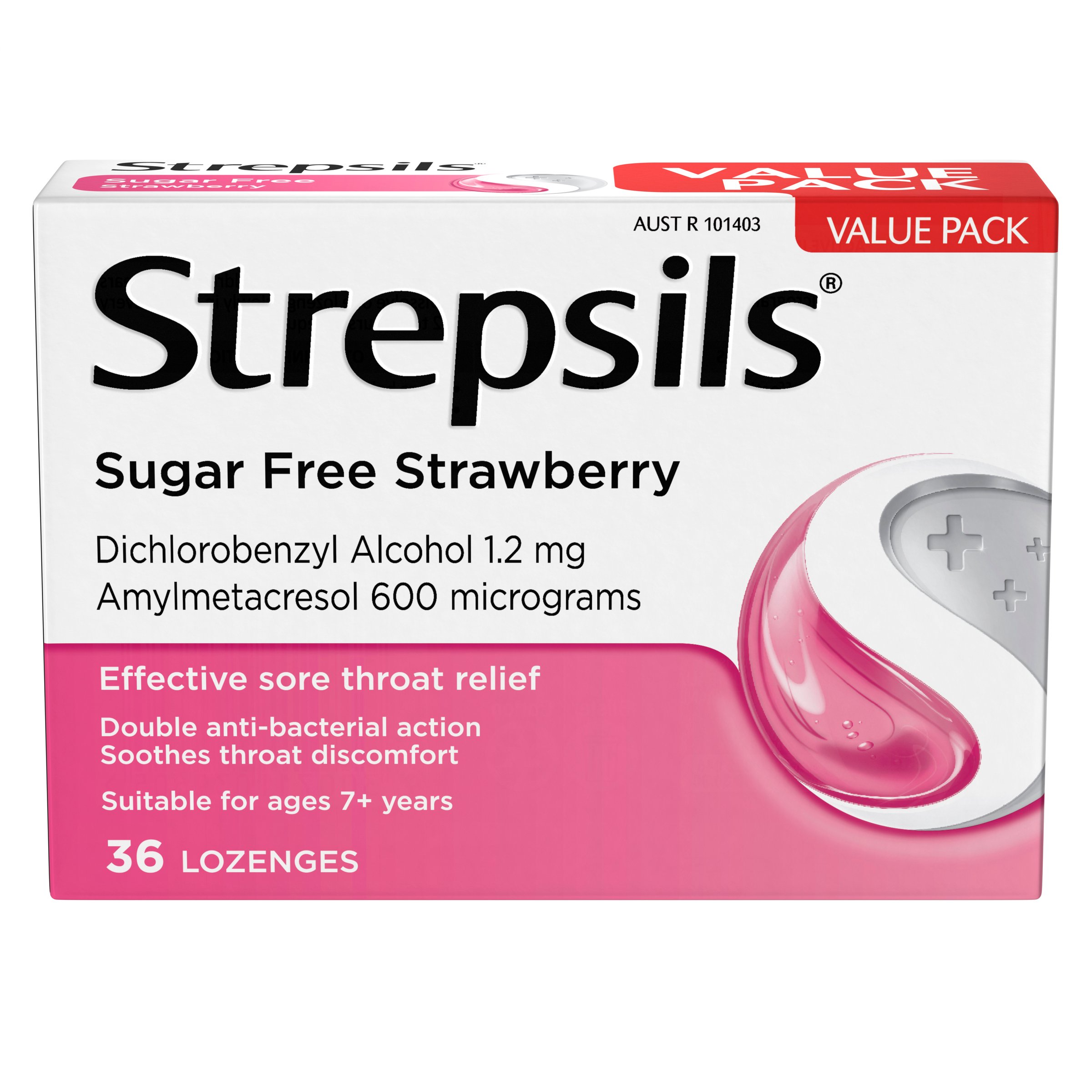 Strepsils Sugar Free Double Antibacterial Action Strawberry 36 lozenges - Image 6
