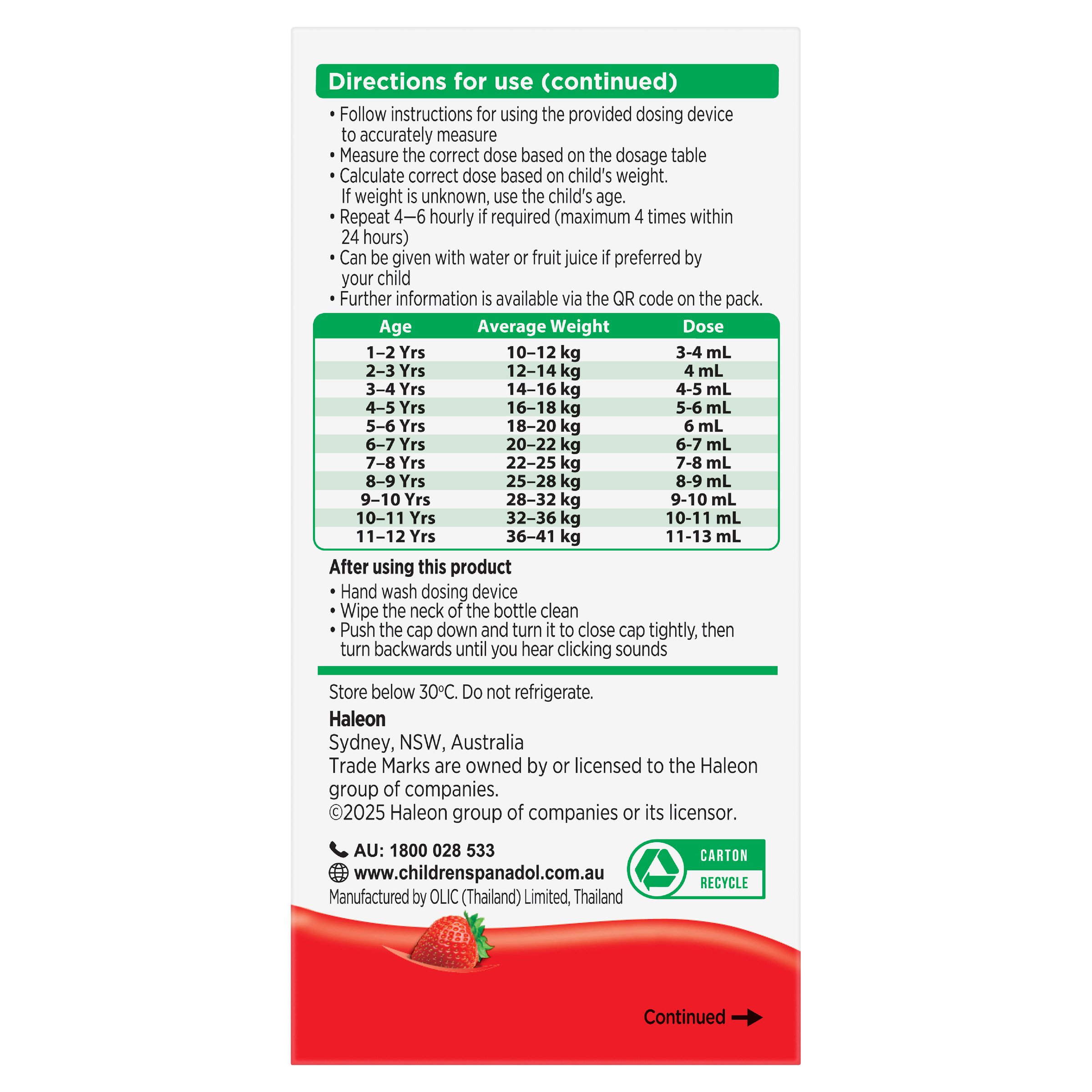 Panadol Children 5-12 Years Colourfree Suspension Strawberry Flavour 100ml - Image 2
