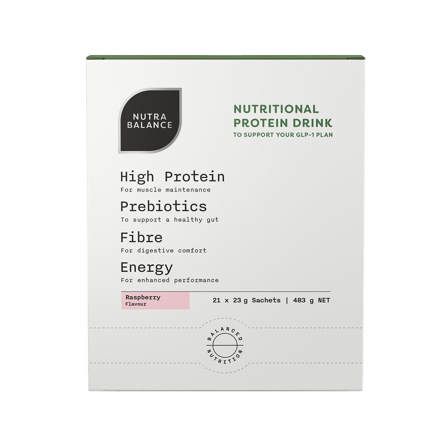 Nutrabalance Nutritional Protein Drink Raspberry 483g - 21 pack - Image 1