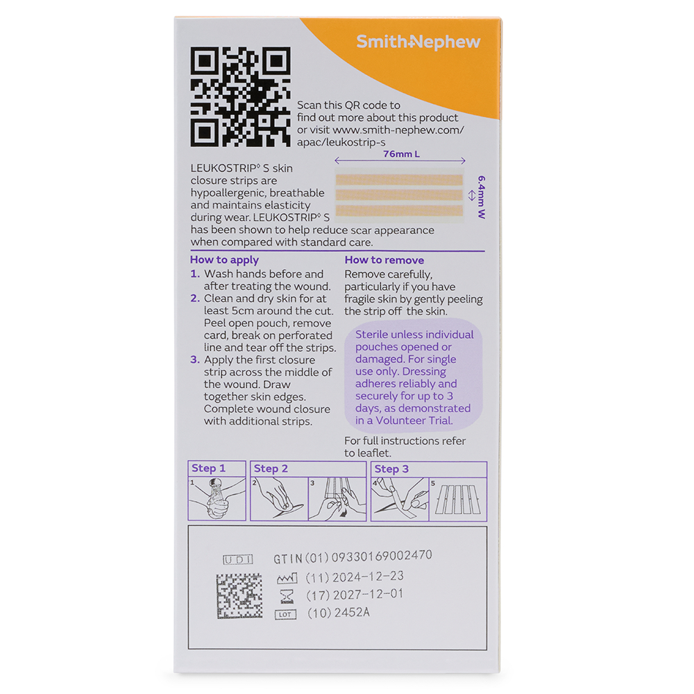 Leukostrip Wound Closure Strips 6.4mm X 76mm - 3 pack - Image 2