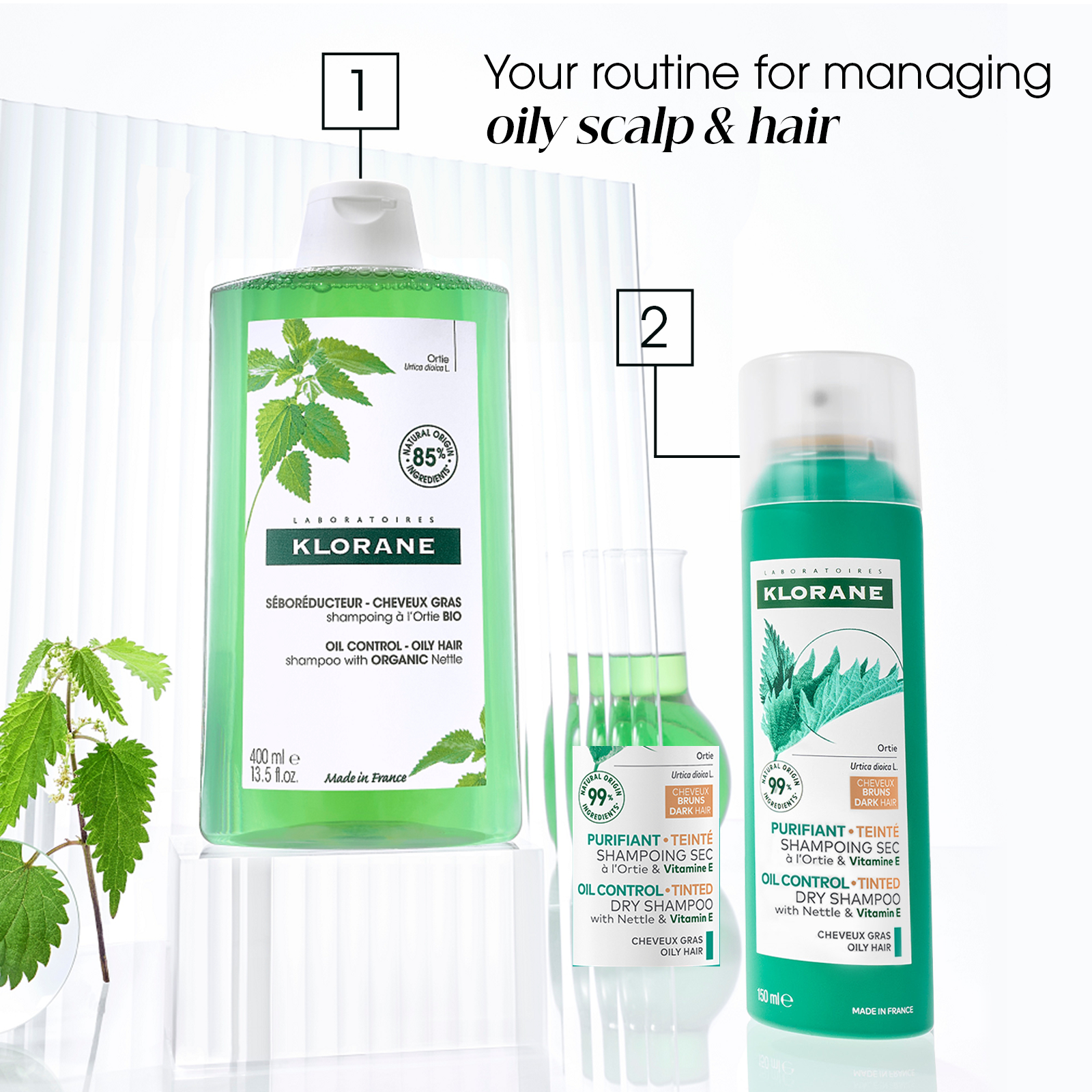 Klorane Oil Control Dry Shampoo With Nettle & Vitamin E Dark Hair - Oily Scalp And Hair 150ml - Image 3