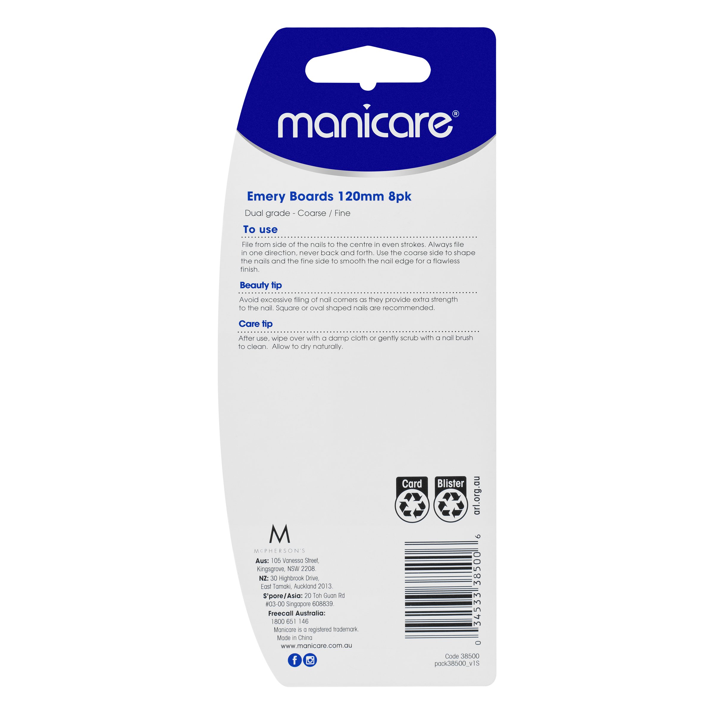 Manicare Emery Boards Coarse/Fine 120mm - 8 pack - Image 2