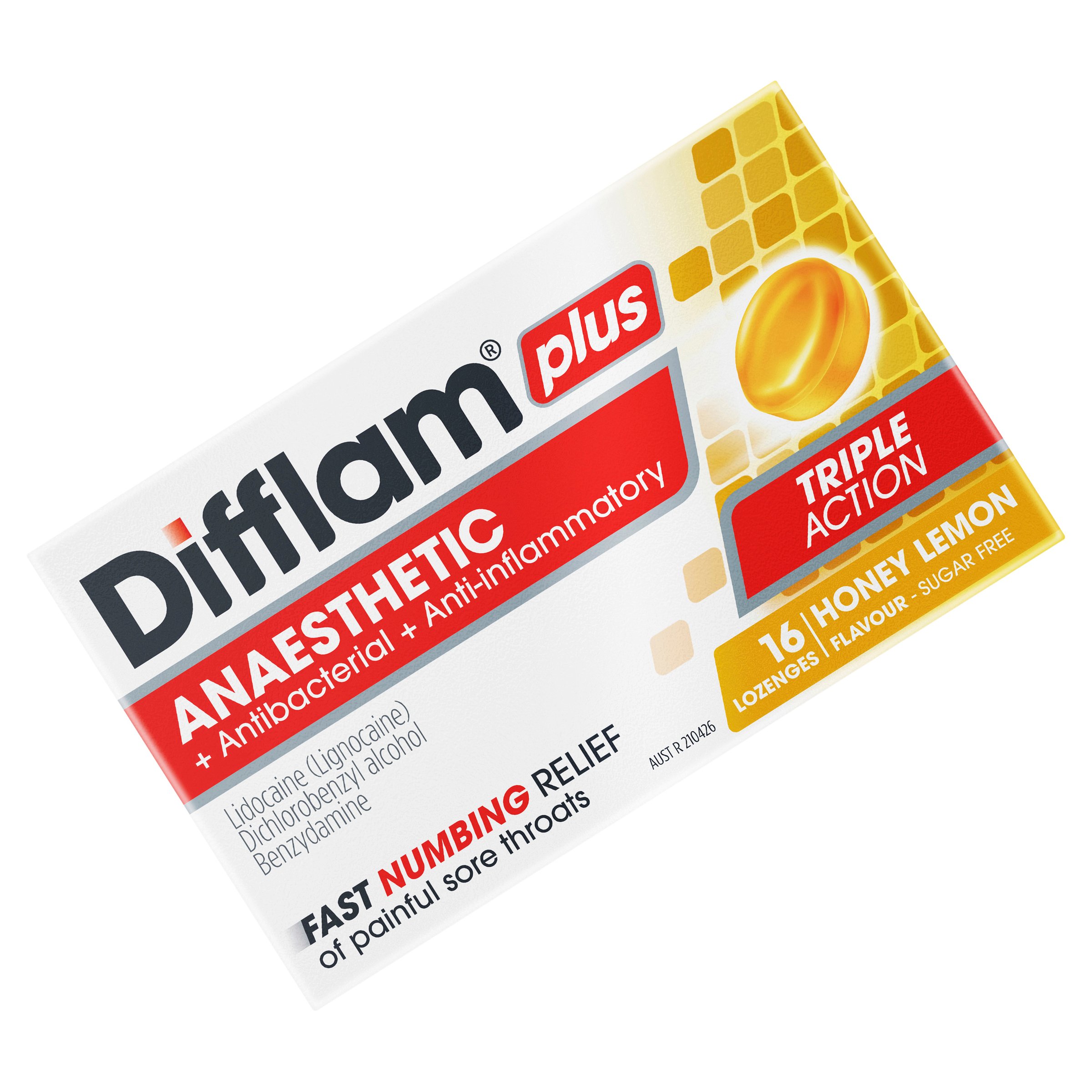 Difflam Plus Anaesthetic Triple Action Honey & Lemon 16 lozenges - Image 8