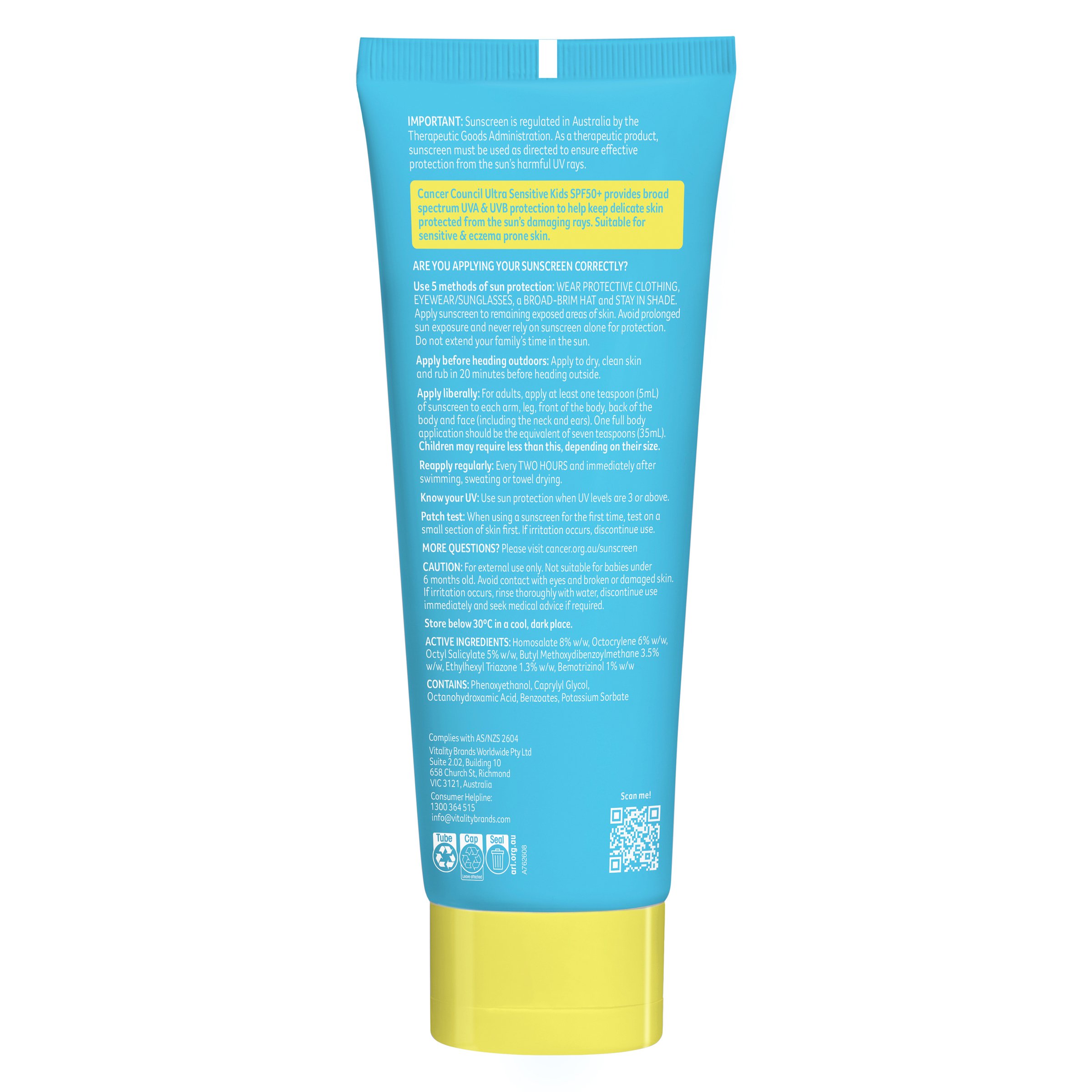 Cancer Council Ultra Sensitive Kids SPF50+ 150ml - Image 2