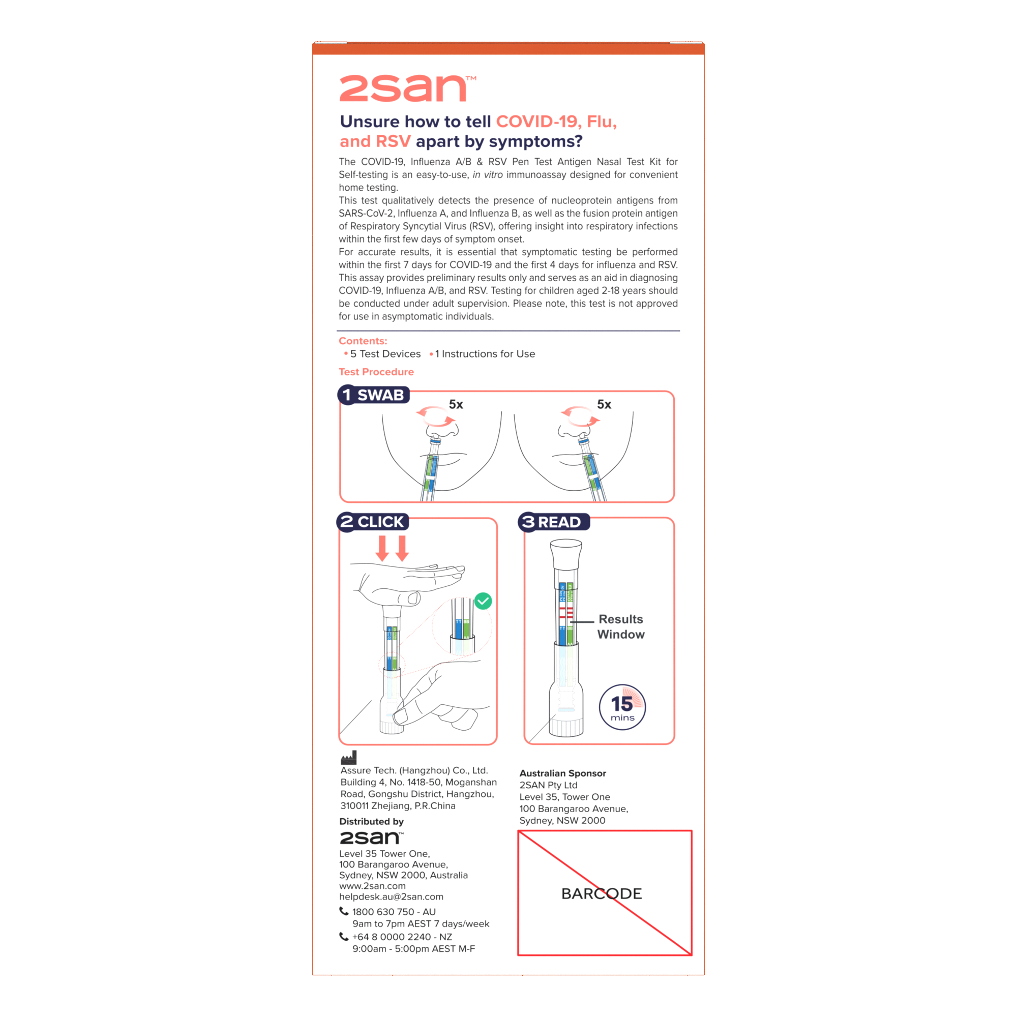 2San Covid-19 Flu RSV Pen Test 5 pack - Image 2