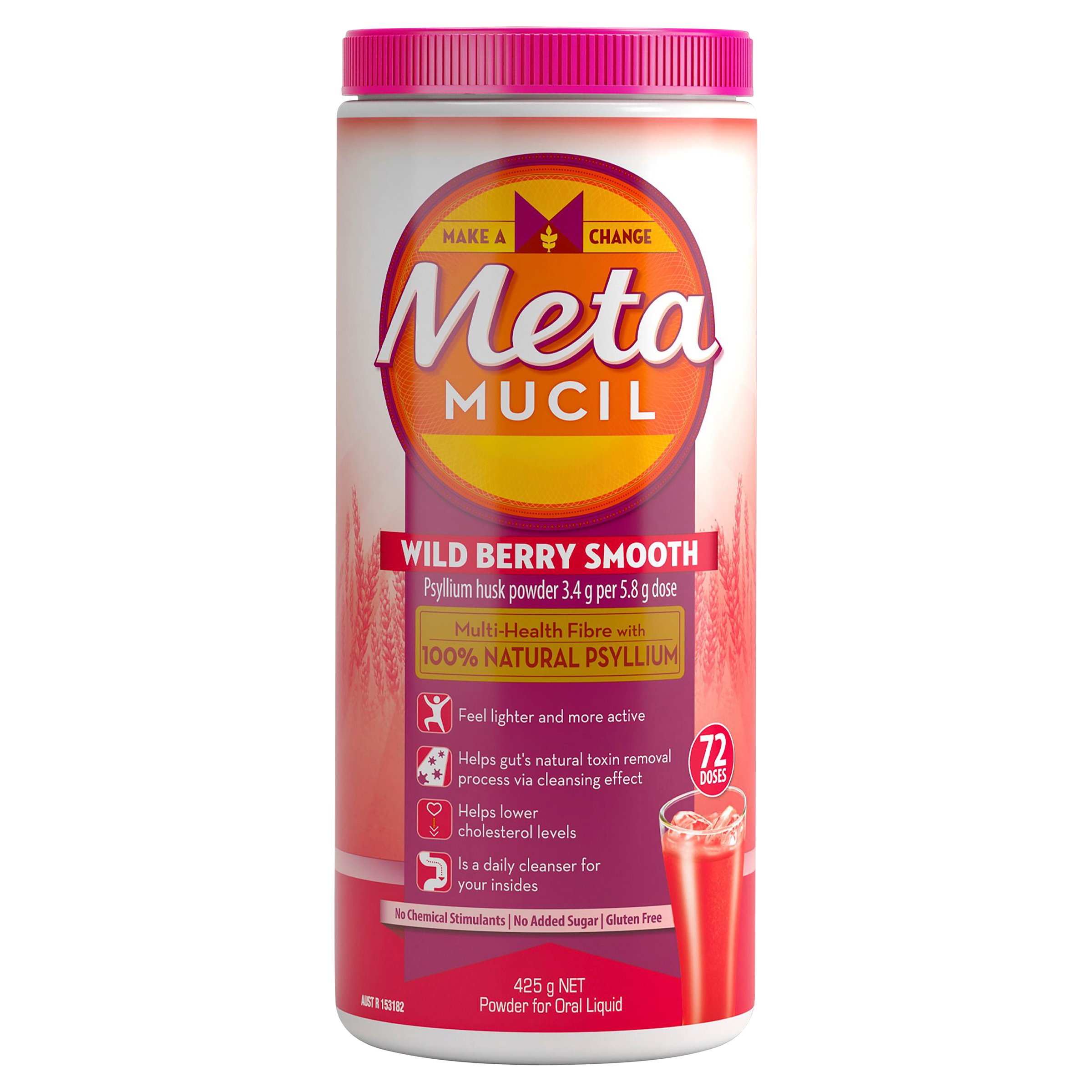 Metamucil Powder Smooth Wild Berry 425g - 72 doses - Image 1
