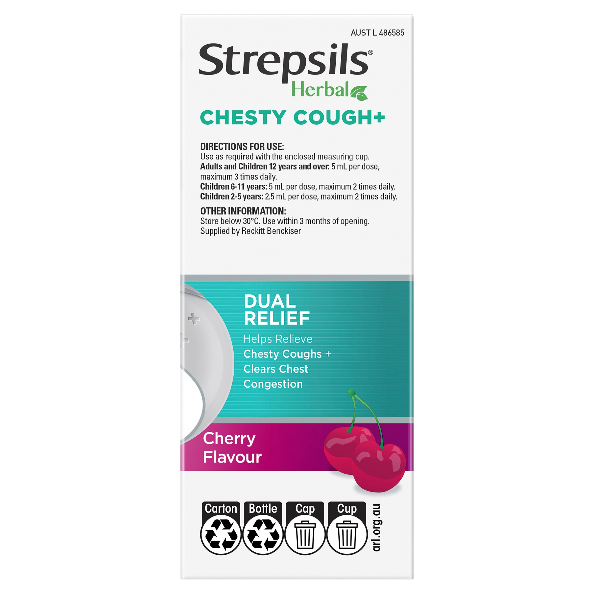 Strepsils Herbal Chesty Cough+ Liquid Cherry Flavour 200ml - Image 3
