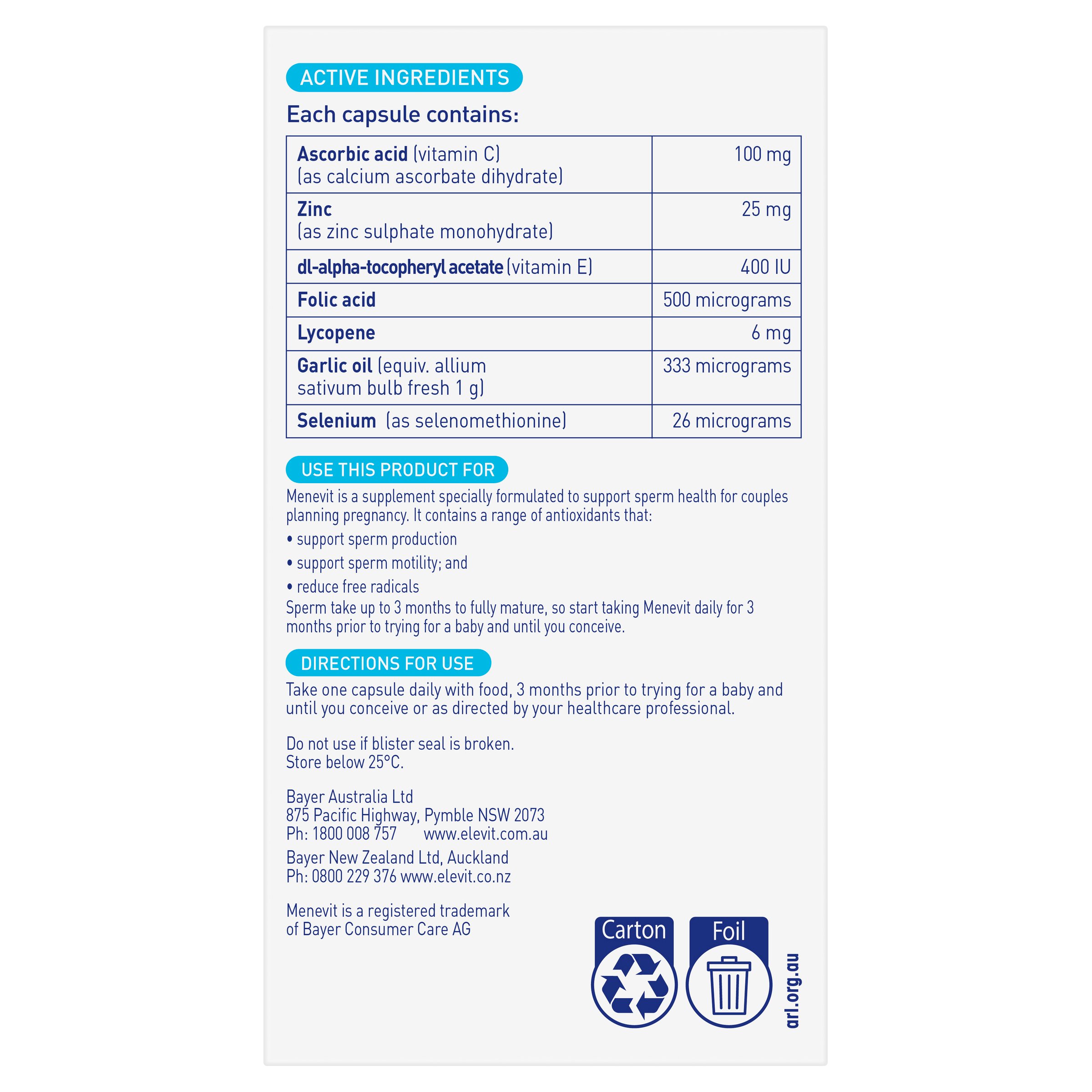 Menevit Pre-Conception & Sprem Health 30 capsules - Image 2