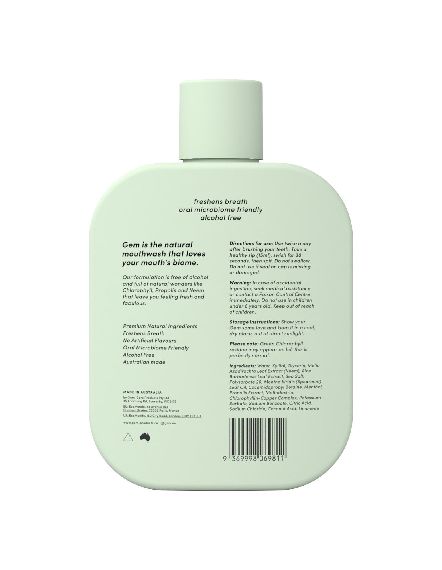 Gem Mouthwash Crisp Mint 500ml - Image 2