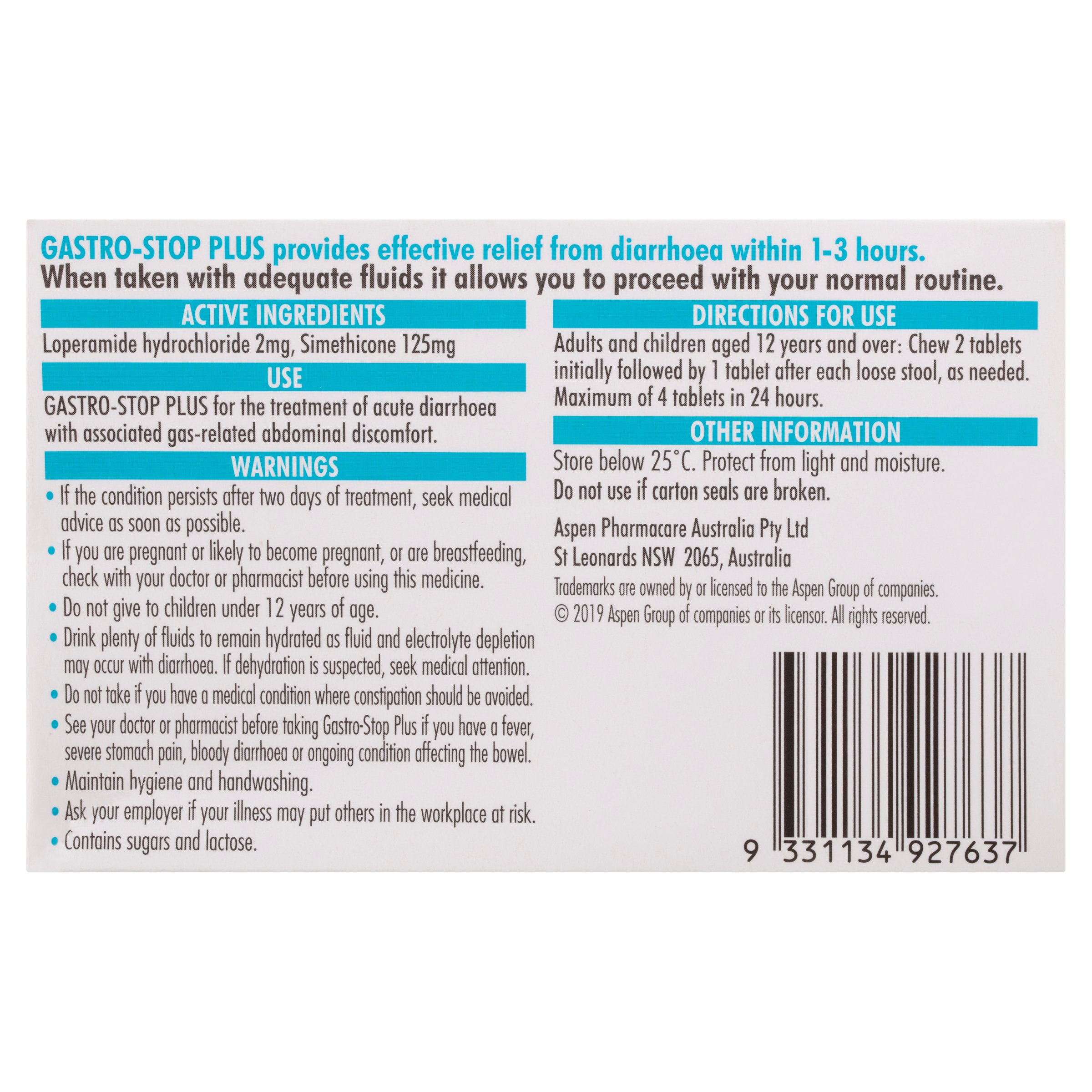 Gastro-Stop Plus Acute Diarrhoea Relief Mint Flavoured 12 chewable tablets - Image 2