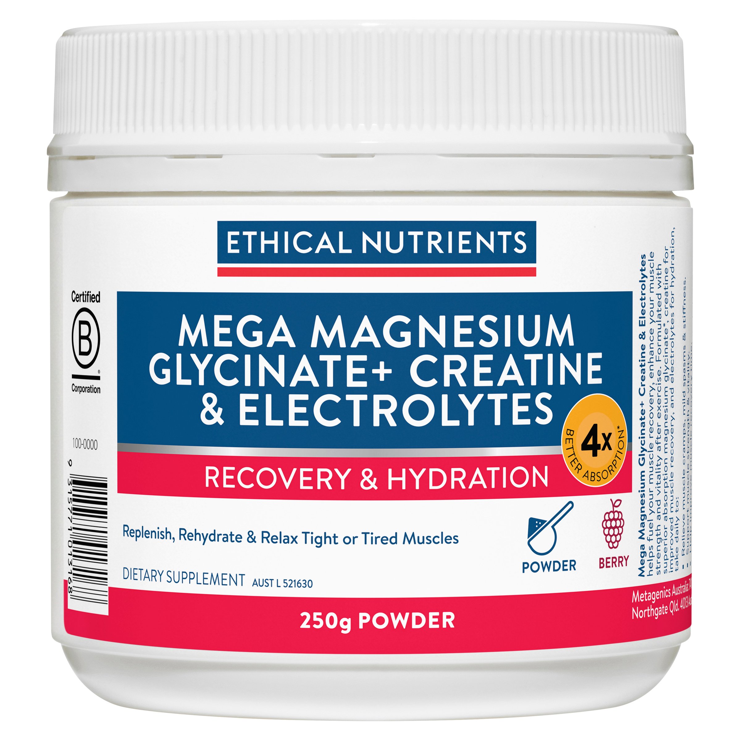 Ethical Nutrients Mega Magnesium Glycinate+ Creatine & Electrolytes 250g - Image 1