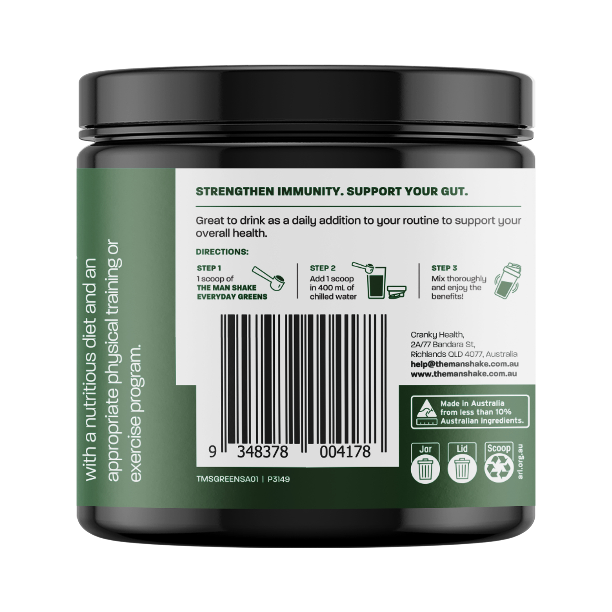 The Man Shake Everyday Super Greens Green Apple 150g - Image 3