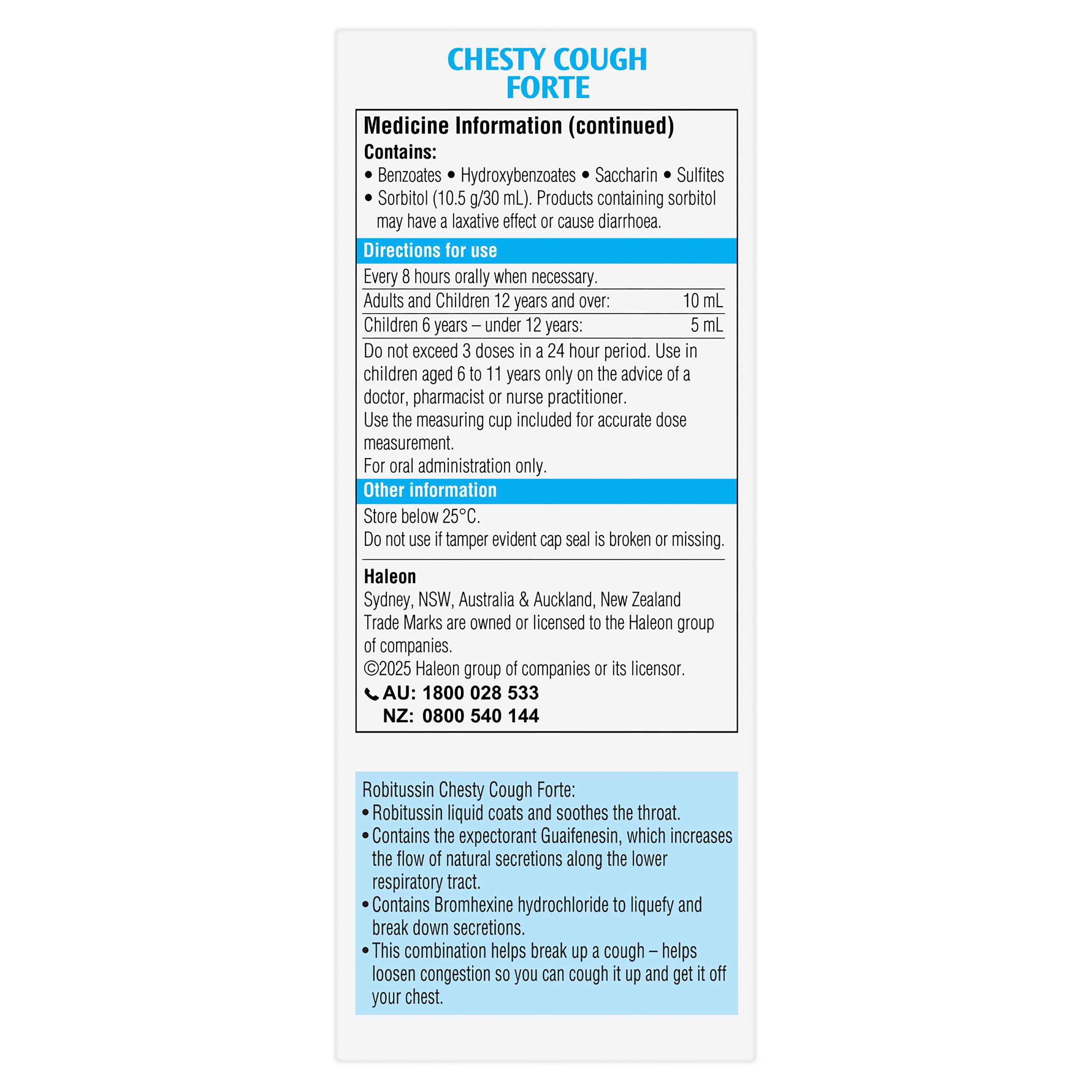 Robitussin Chesty Cough Forte Oral Liquid Fruit Flavour 200ml - Image 3