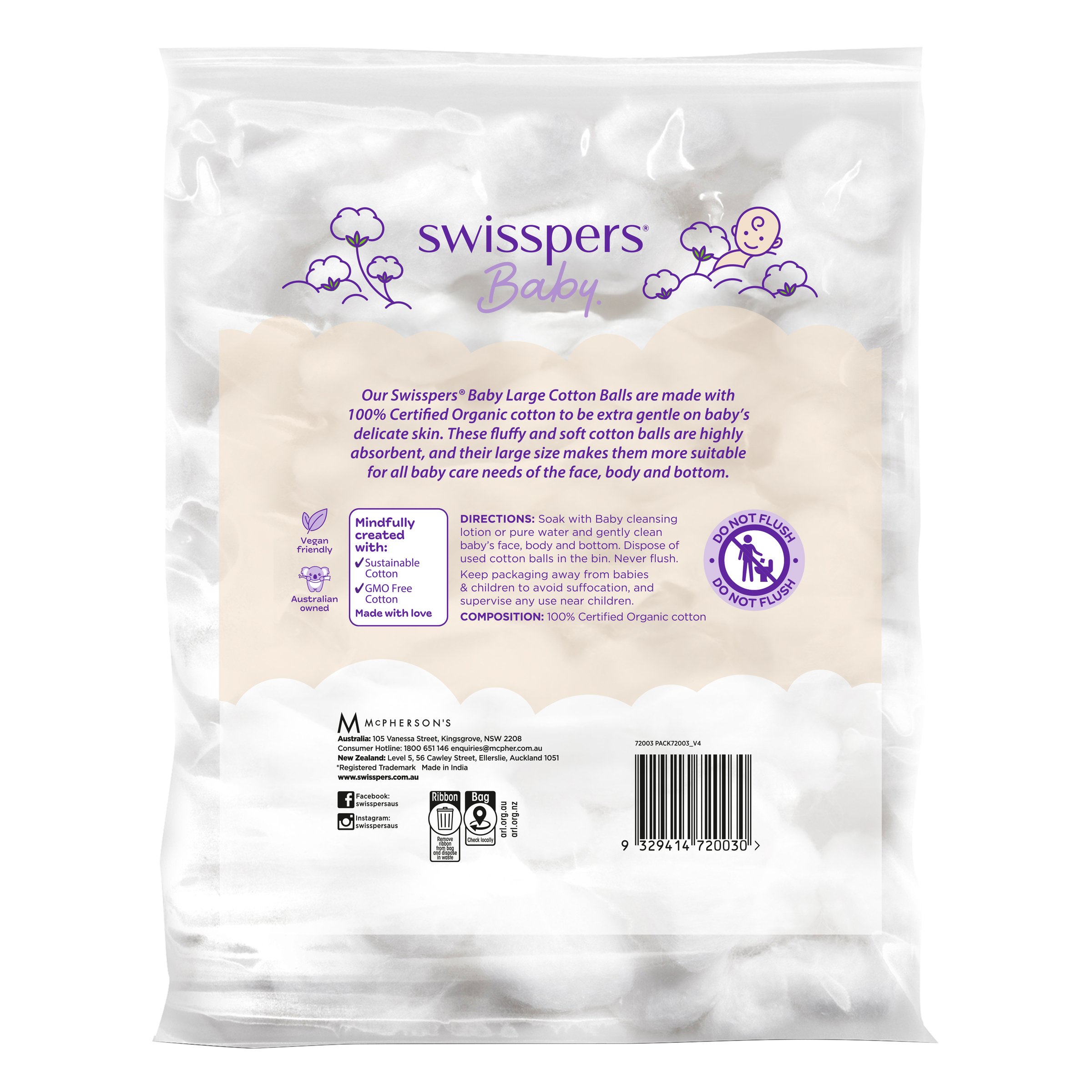 Swisspers Baby Organic Cotton Large Balls 60 pack - Image 2