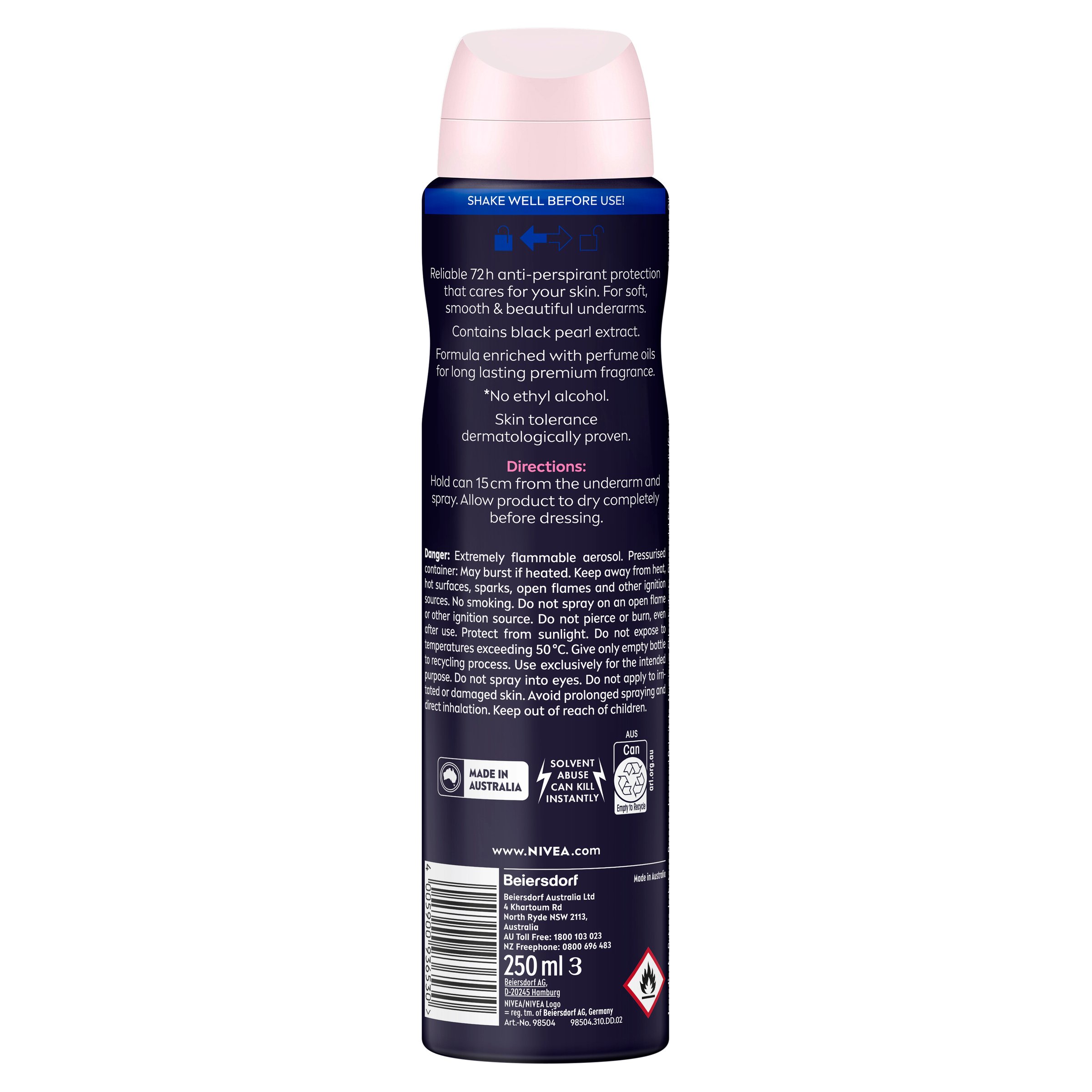 Nivea Deodorant Aerosol Black Pearls 250ml - Image 2