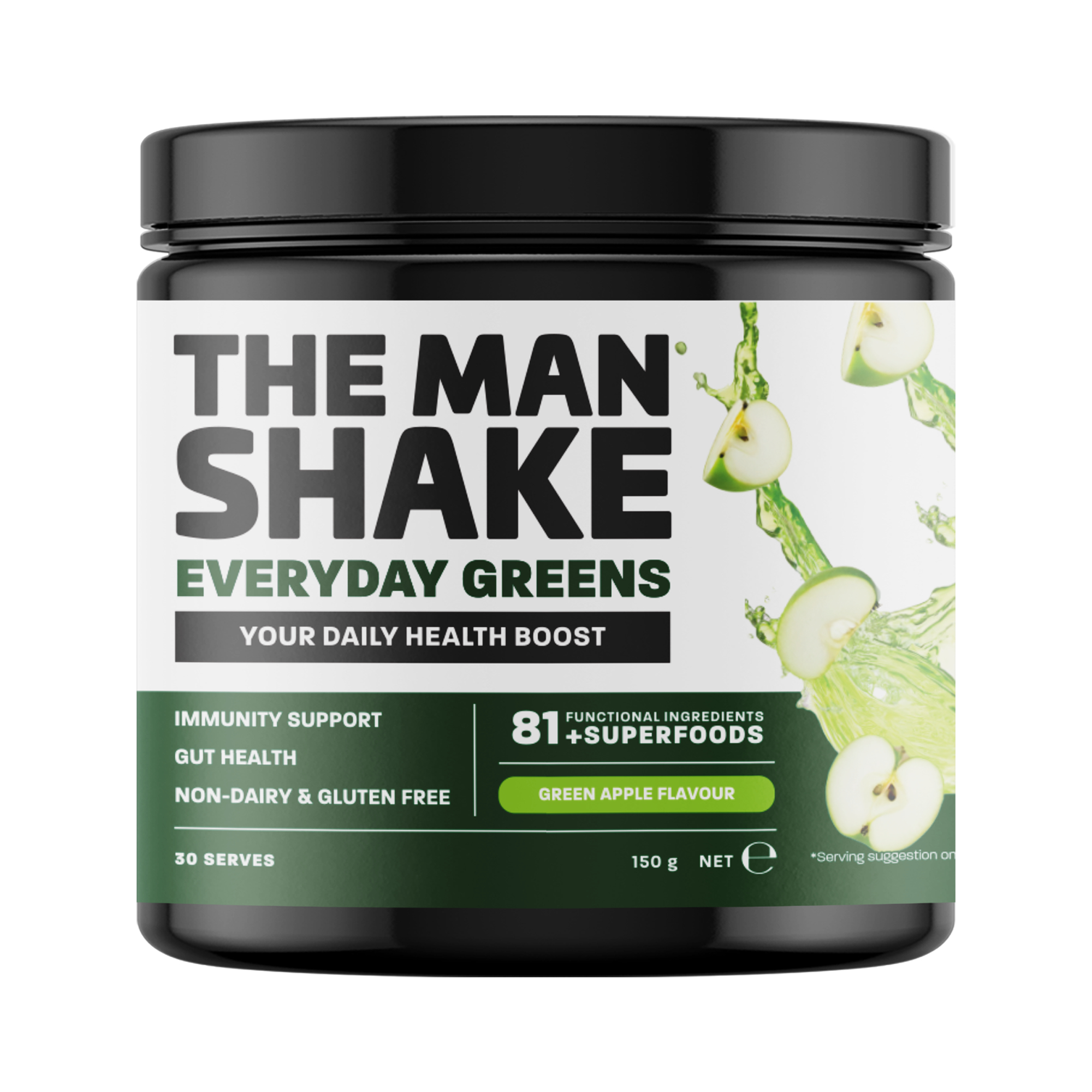 The Man Shake Everyday Super Greens Green Apple 150g - Image 1