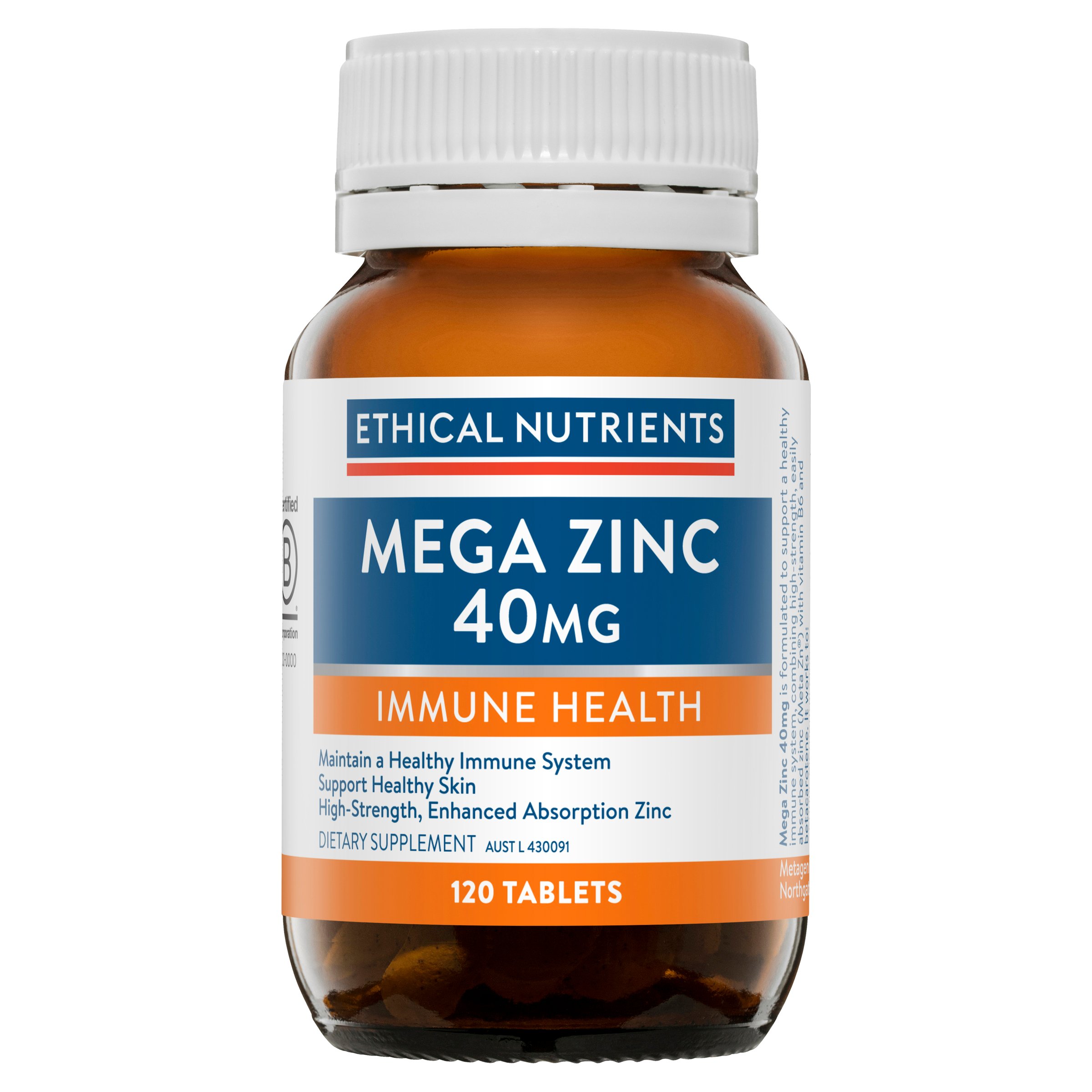 Ethical Nutrients Mega Zinc 40mg - 120 tablets - Image 1