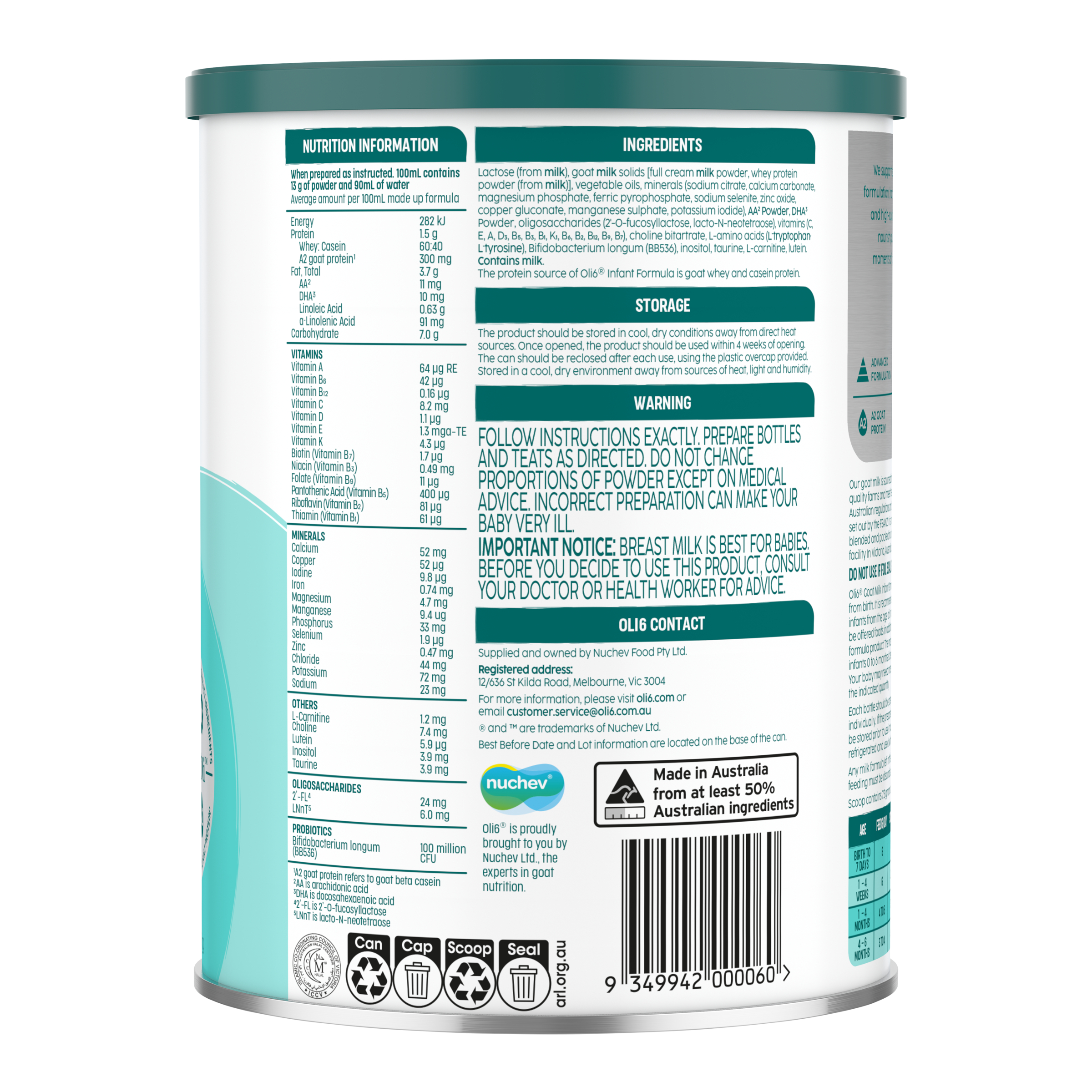 Oli6 Dairy Goat Stage 1 Infant Formula 800g - Image 2