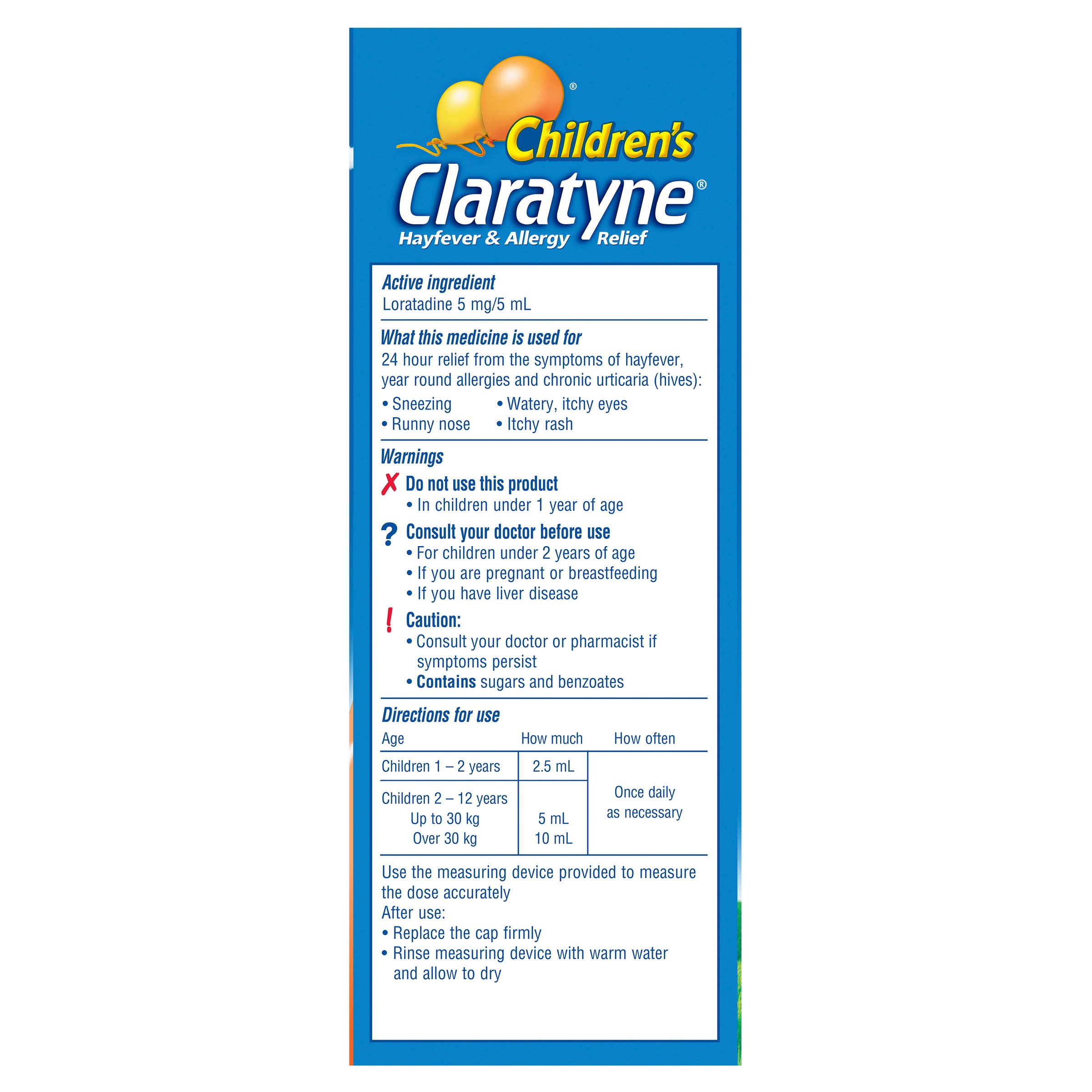 Claratyne Children's Hayfever & Allergy Relief Syrup 1-12 Years Peach Flavoured 150ml - Image 2