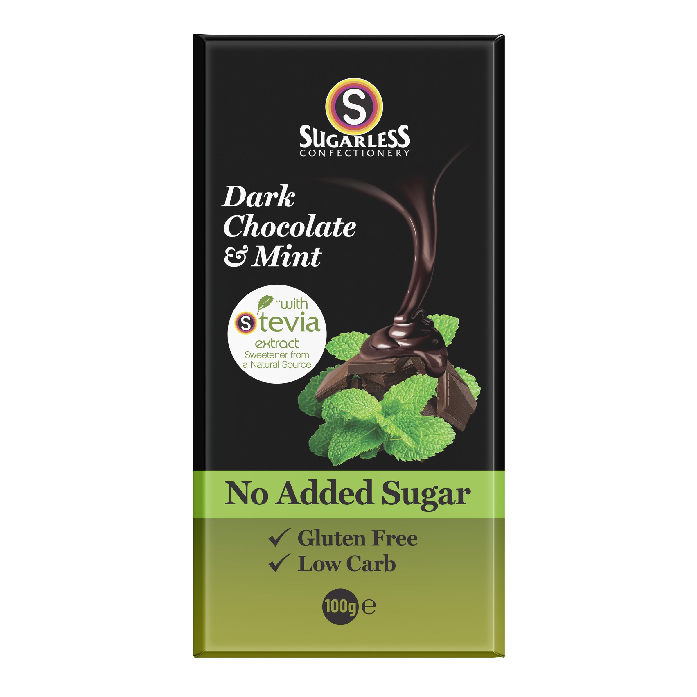 Sugarless Stevia Dark Chocolate & Mint 100g - Image 1