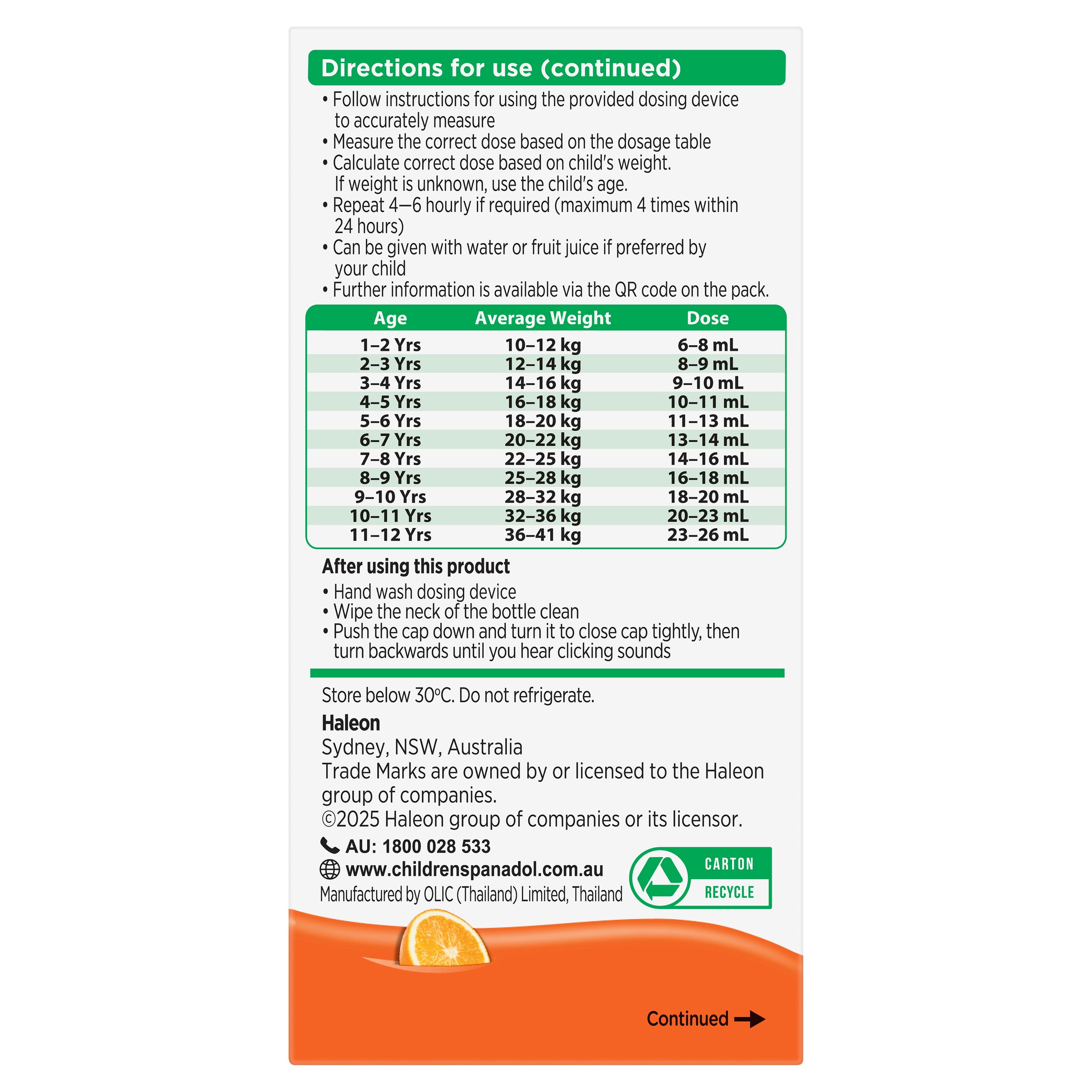 Panadol Children 1-5 Years Colourfree Suspension Orange Flavour 200ml - Image 2