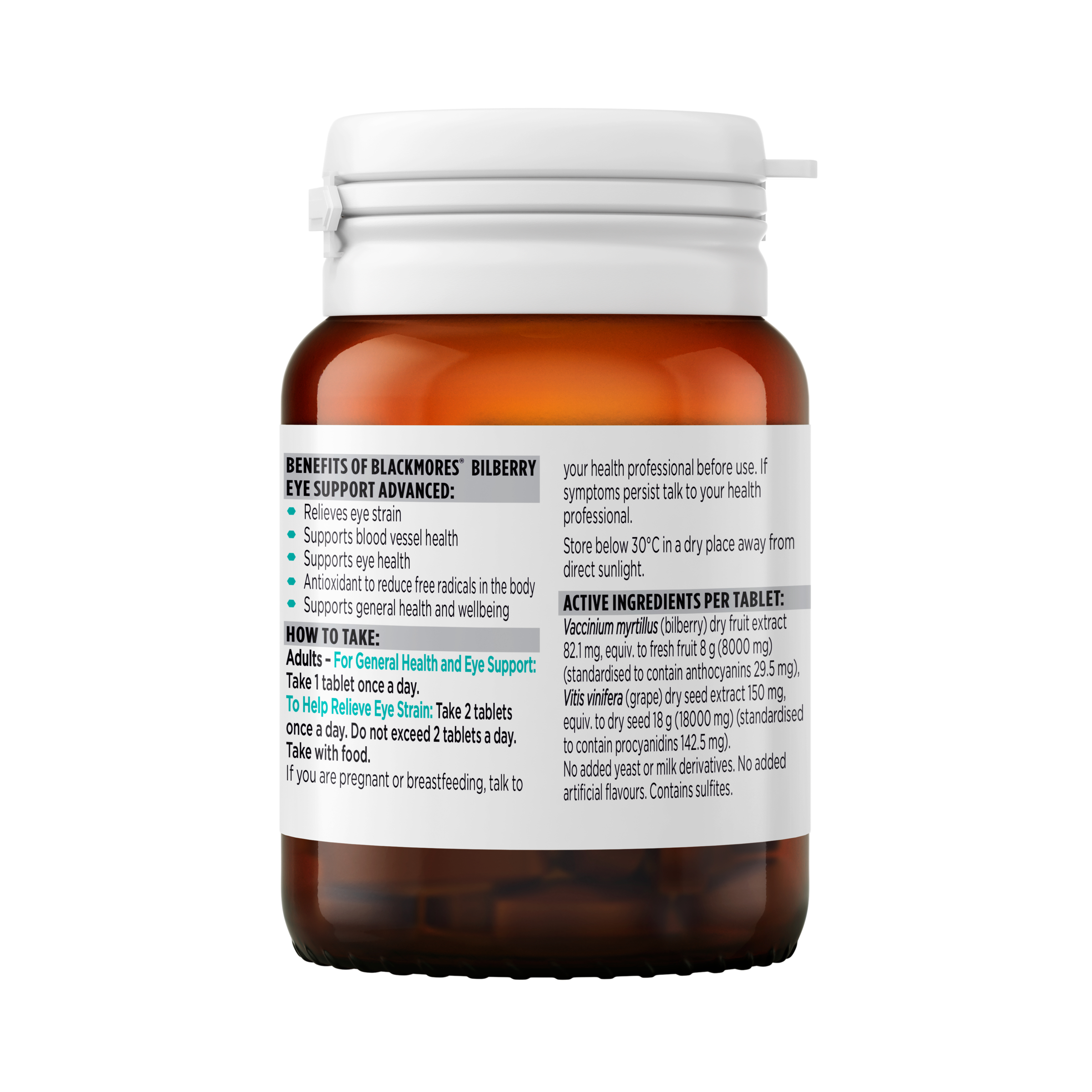 Blackmores Bilberry Eye Support Advanced 30 tablets - Image 2