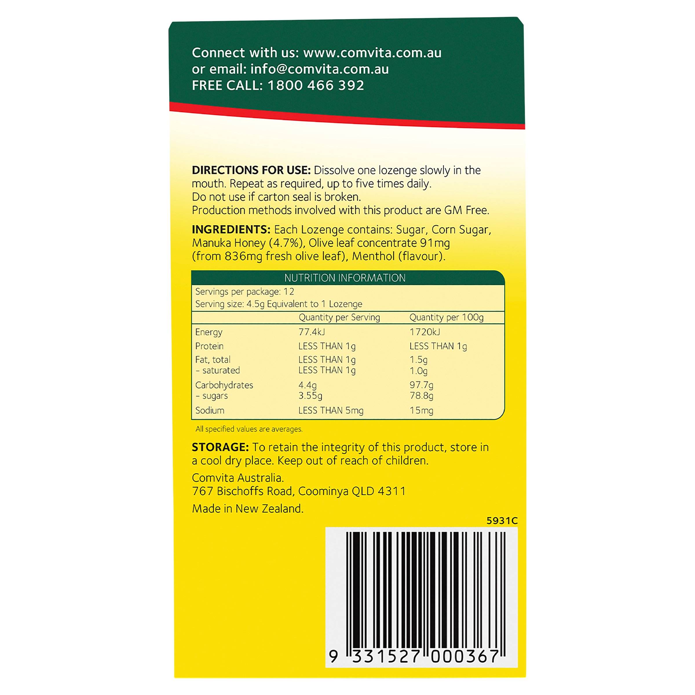 Comvita Olive Leaf Extract 12 Lozenges - Image 2